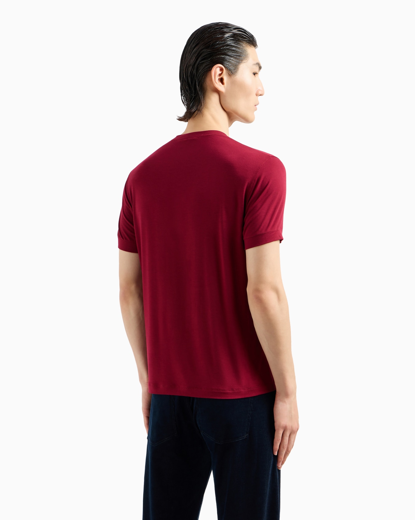 Crew-neck short-sleeved T-shirt in stretch viscose jersey Slide 3