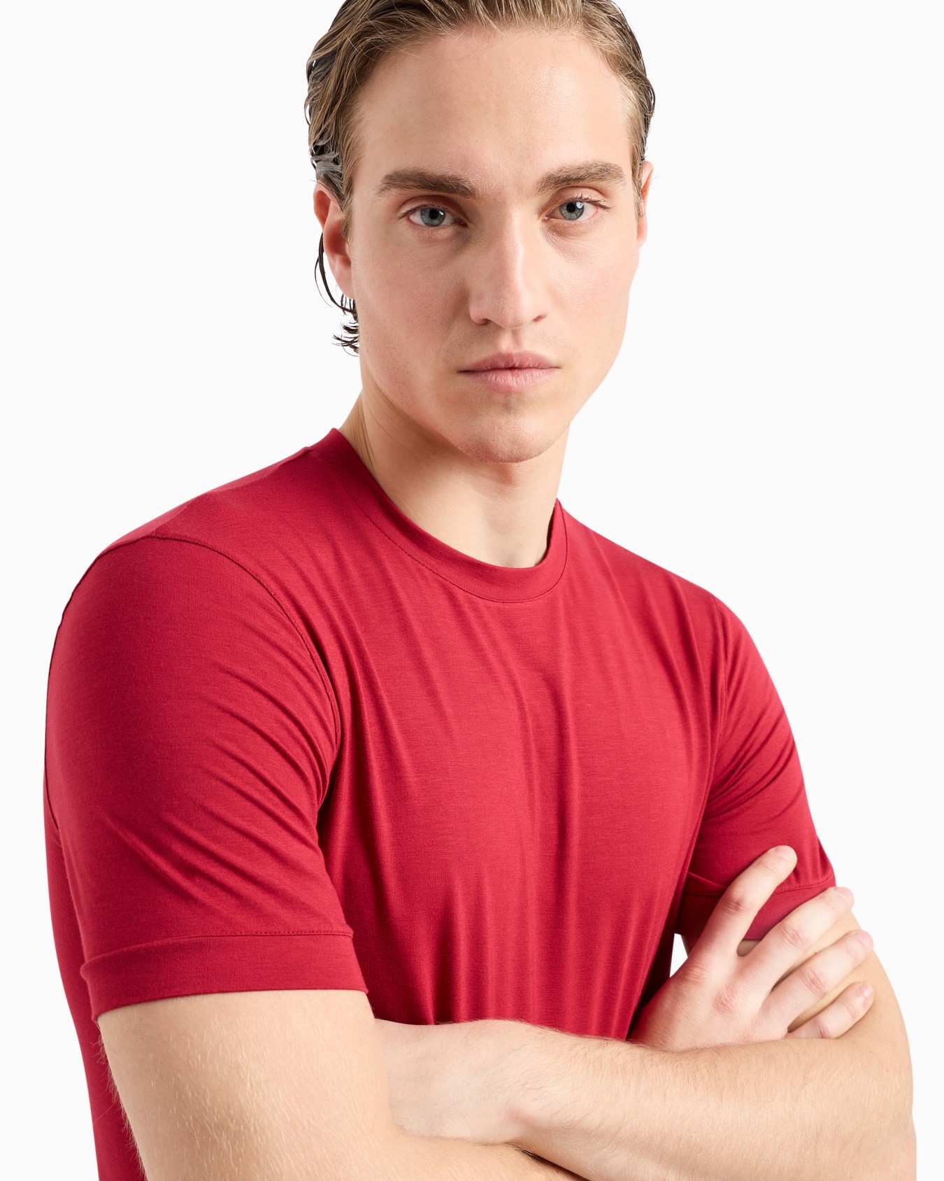 Crew-neck long-sleeved T-shirt in stretch viscose jersey Slide 4