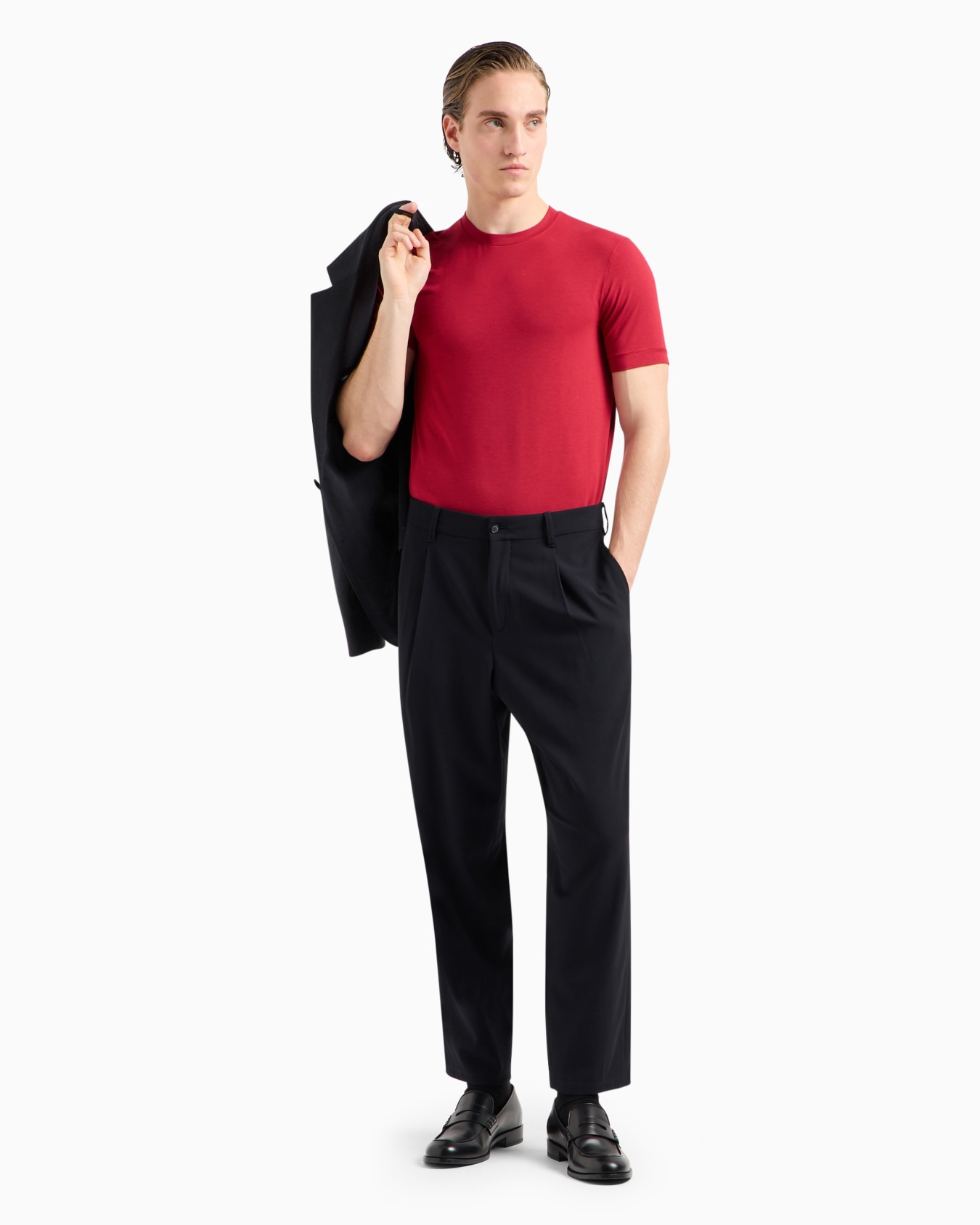 Crew-neck long-sleeved T-shirt in stretch viscose jersey Slide 3