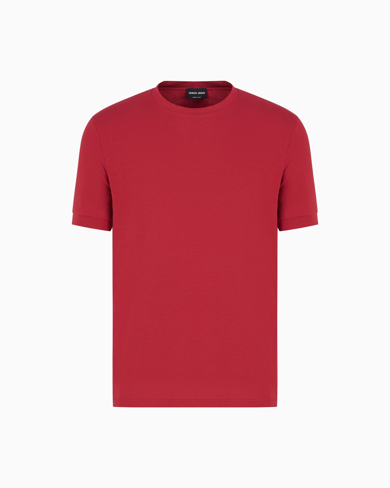 Camiseta de punto de viscosa elástico con cuello redondo y manga corta Diapositiva 0