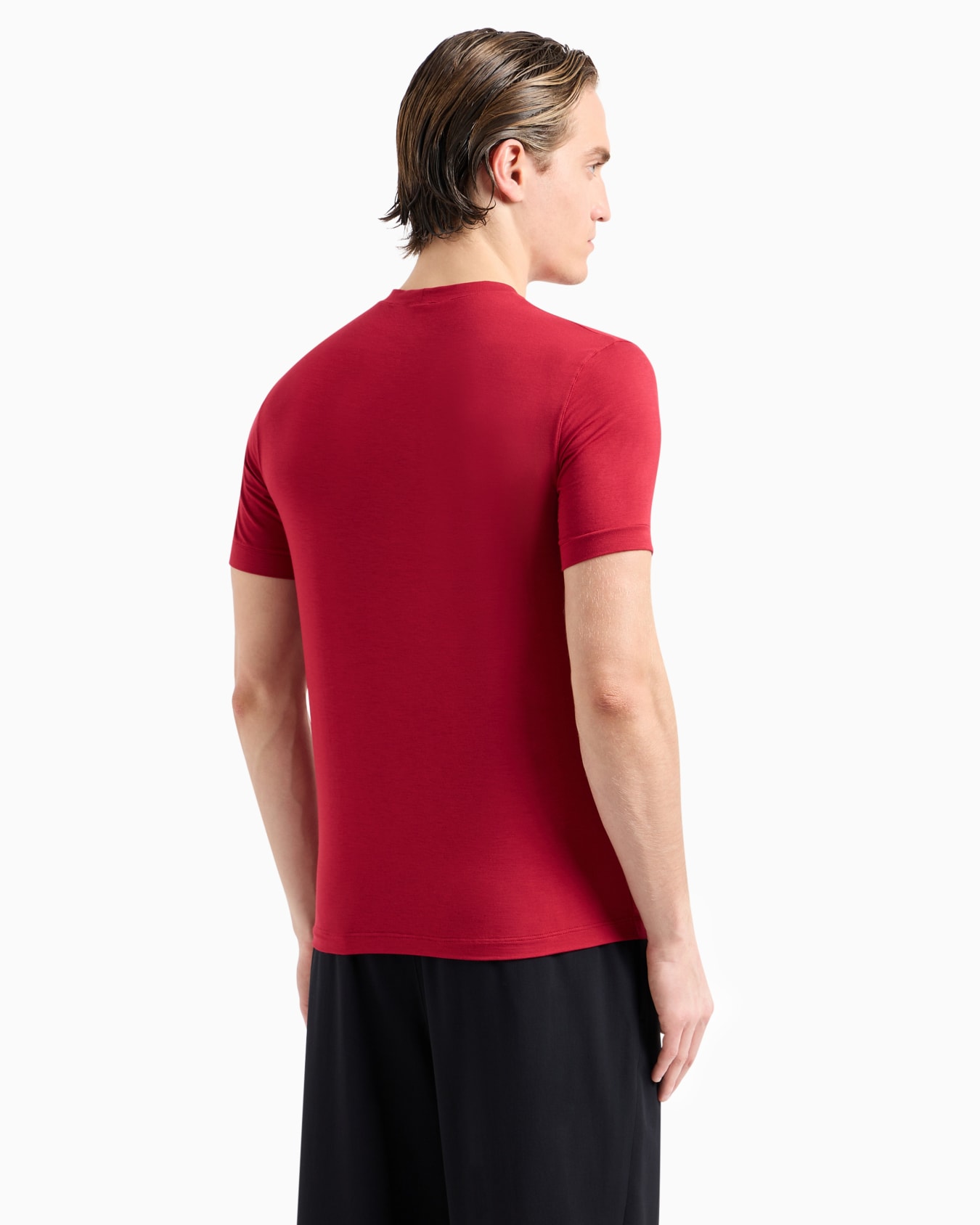 Crew-neck long-sleeved T-shirt in stretch viscose jersey Slide 2