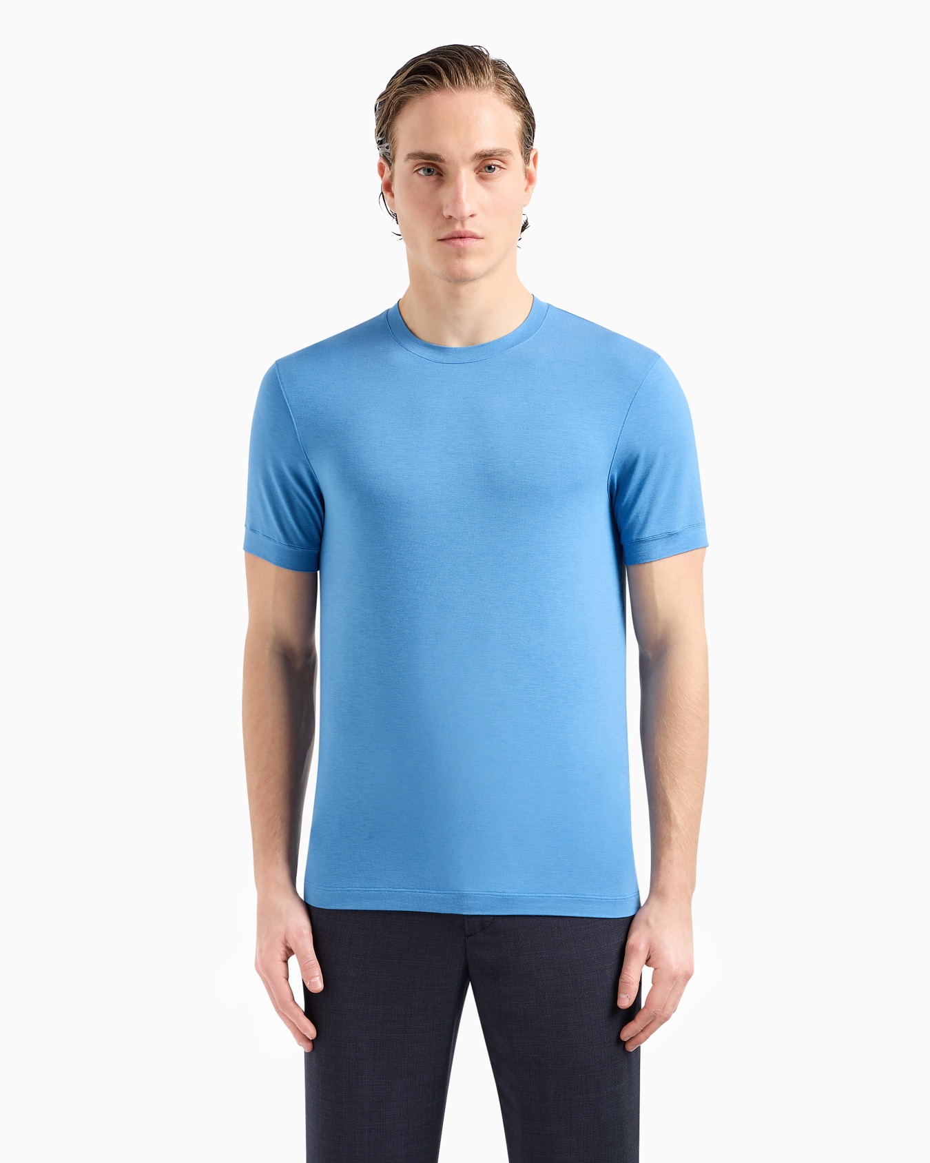Crew-neck short-sleeved T-shirt in stretch viscose jersey Slide 3