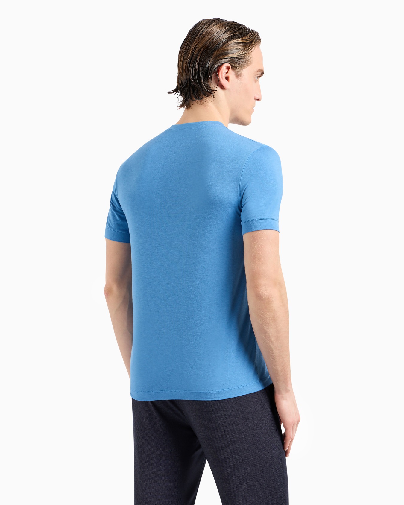 Crew-neck short-sleeved T-shirt in stretch viscose jersey Slide 2