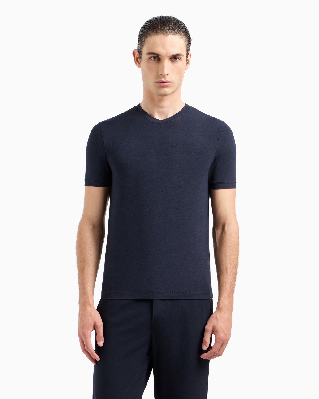T-shirt con scollo a V Icon in jersey di viscosa stretch Slide 1