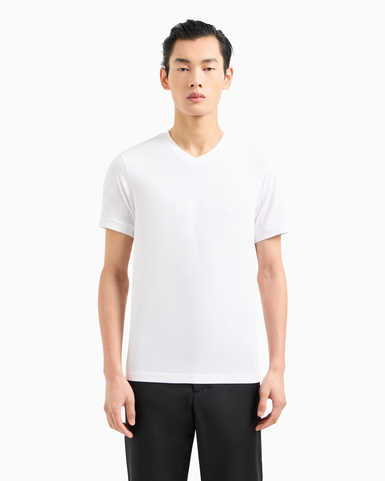 V-neck T-shirt Icon in stretch viscose jersey Slide 1