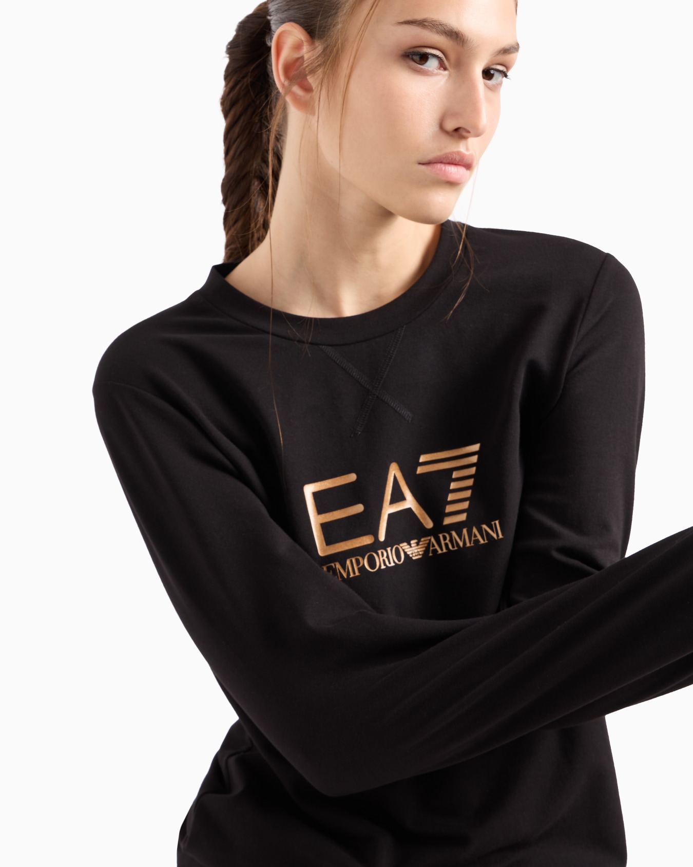 Shiny stretch-cotton, crew-neck sweatshirt Slide 4