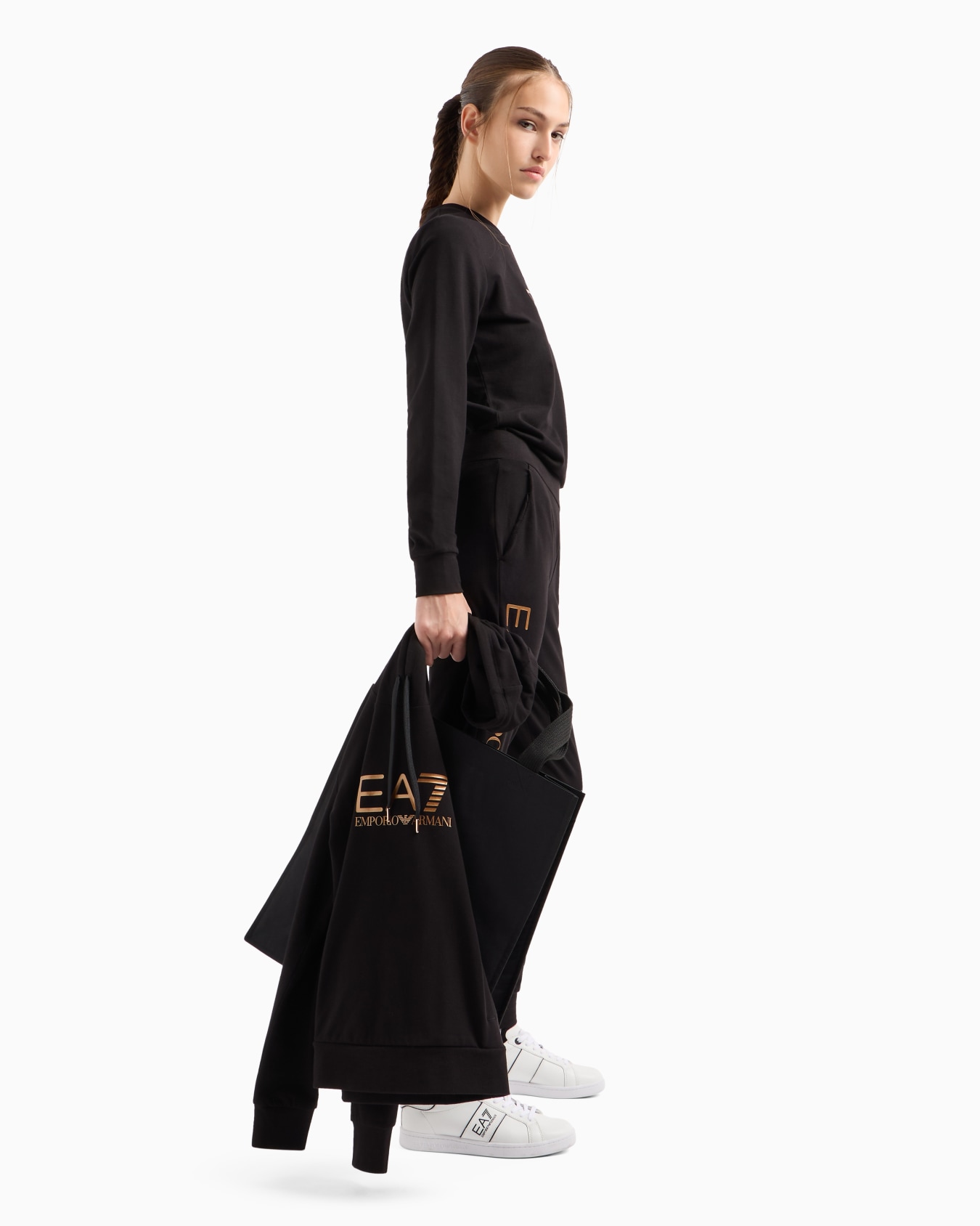 Shiny stretch-cotton, crew-neck sweatshirt Slide 3