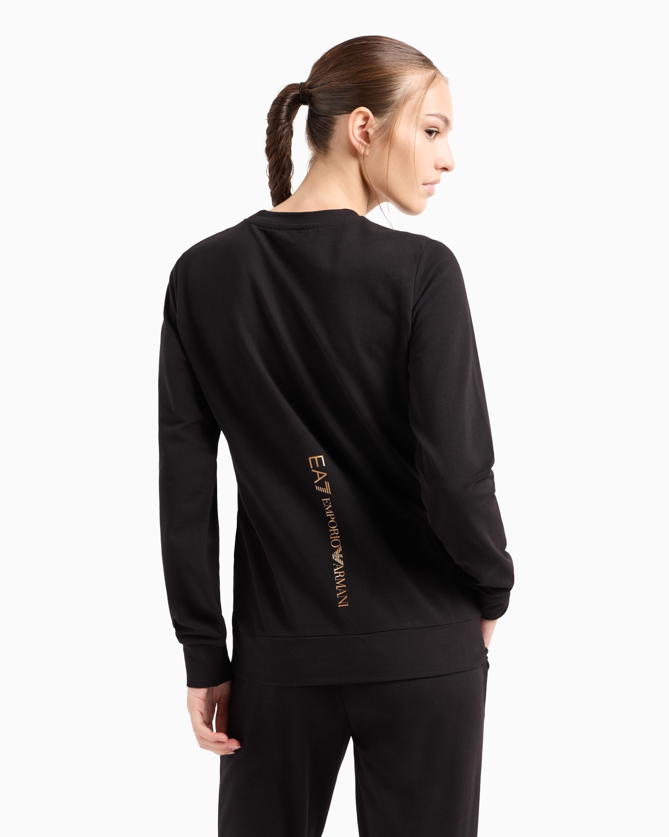 Shiny stretch-cotton, crew-neck sweatshirt Slide 2