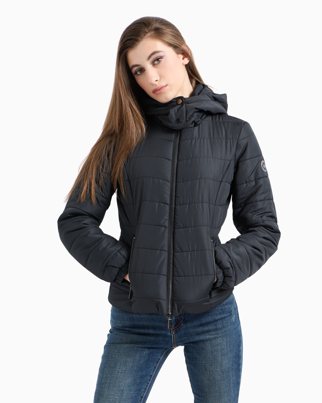 Padded and quilted jacket with hood Slide 1