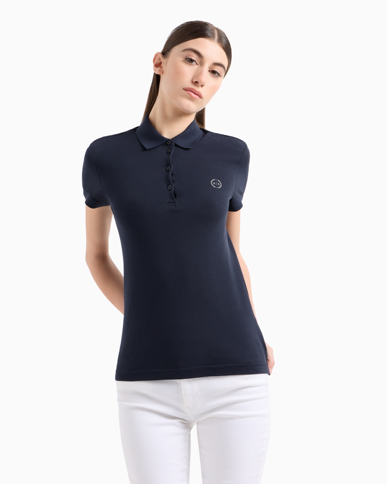 Slim fit piquet polo with round logo Slide 1
