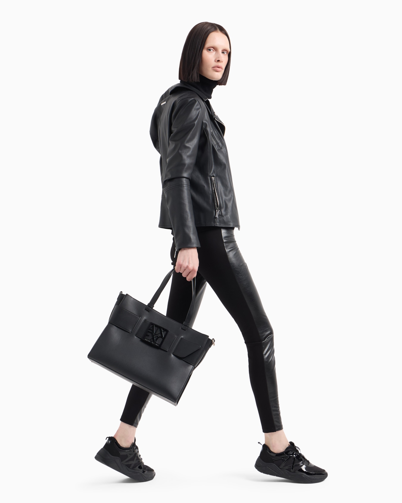 Skinny faux leather trousers with fabric inserts Slide 3