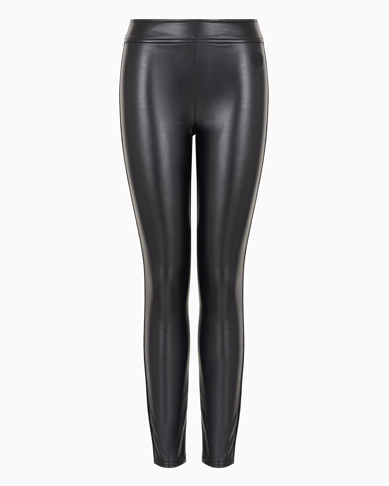 Skinny faux leather trousers with fabric inserts Slide 0