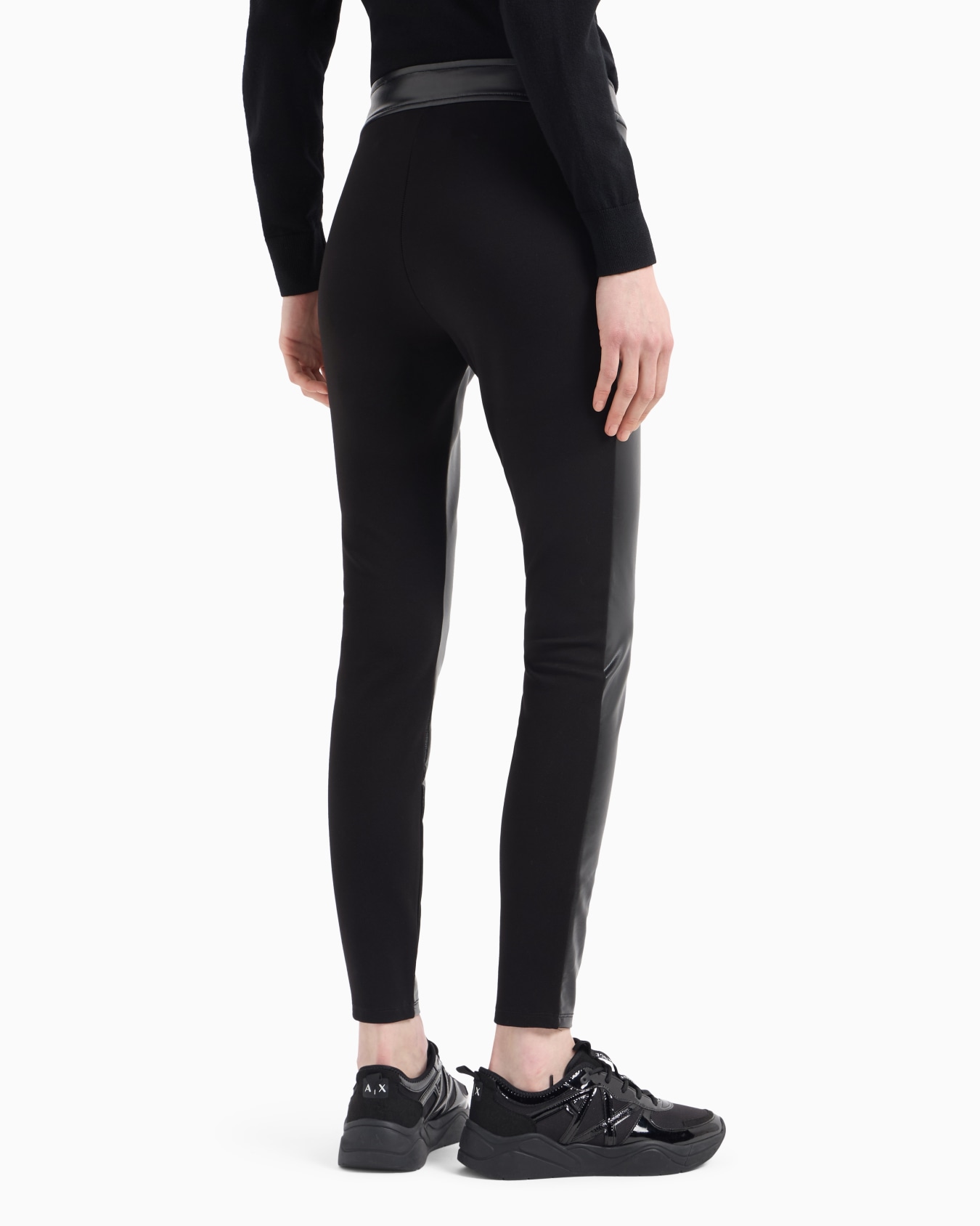 Skinny faux leather trousers with fabric inserts Slide 2