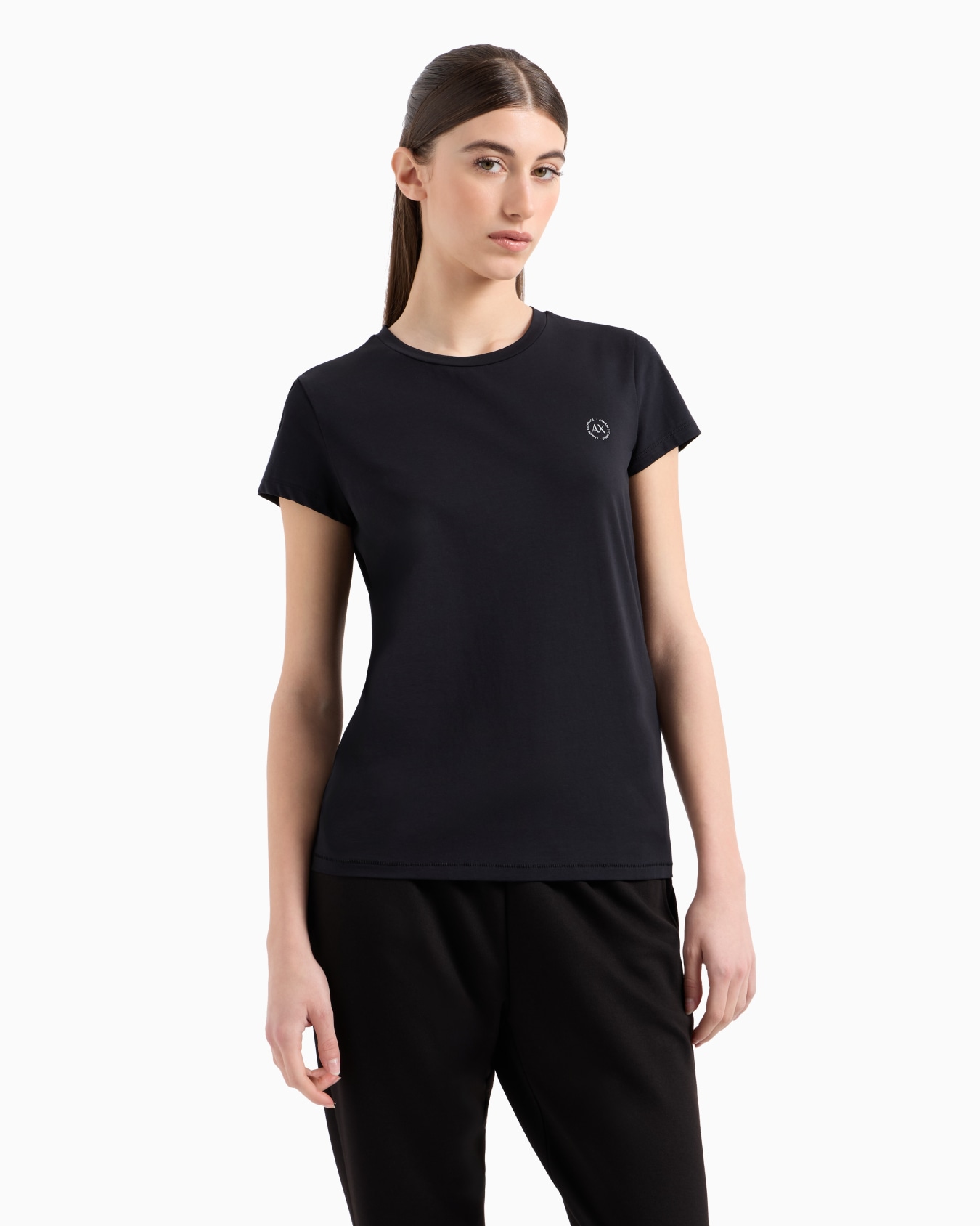 Slim fit cotton T-shirt with round logo Slide 1