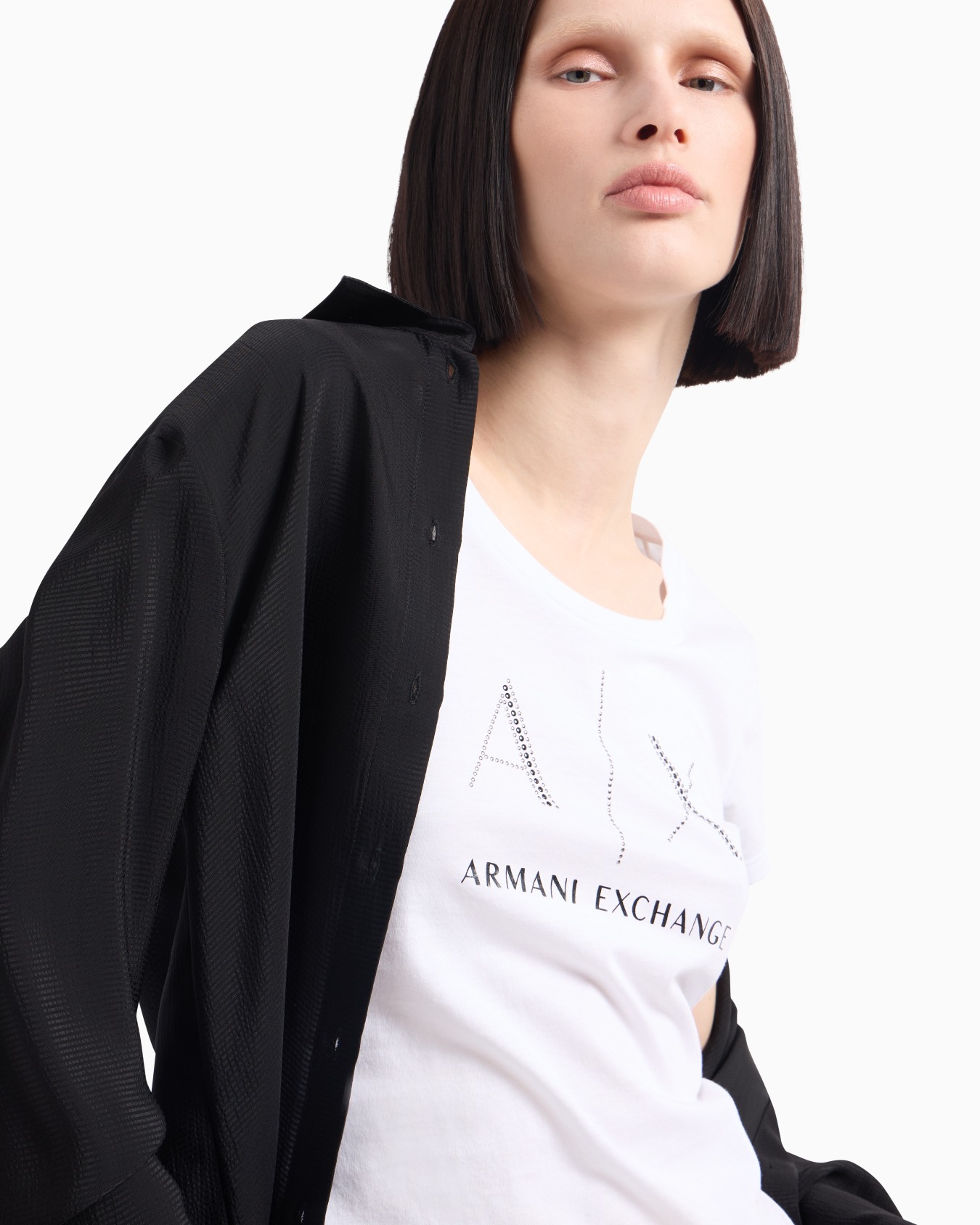 Schmal geschnittenes T-Shirt aus Pima-Baumwolle mit Strass-Logo Folie 4