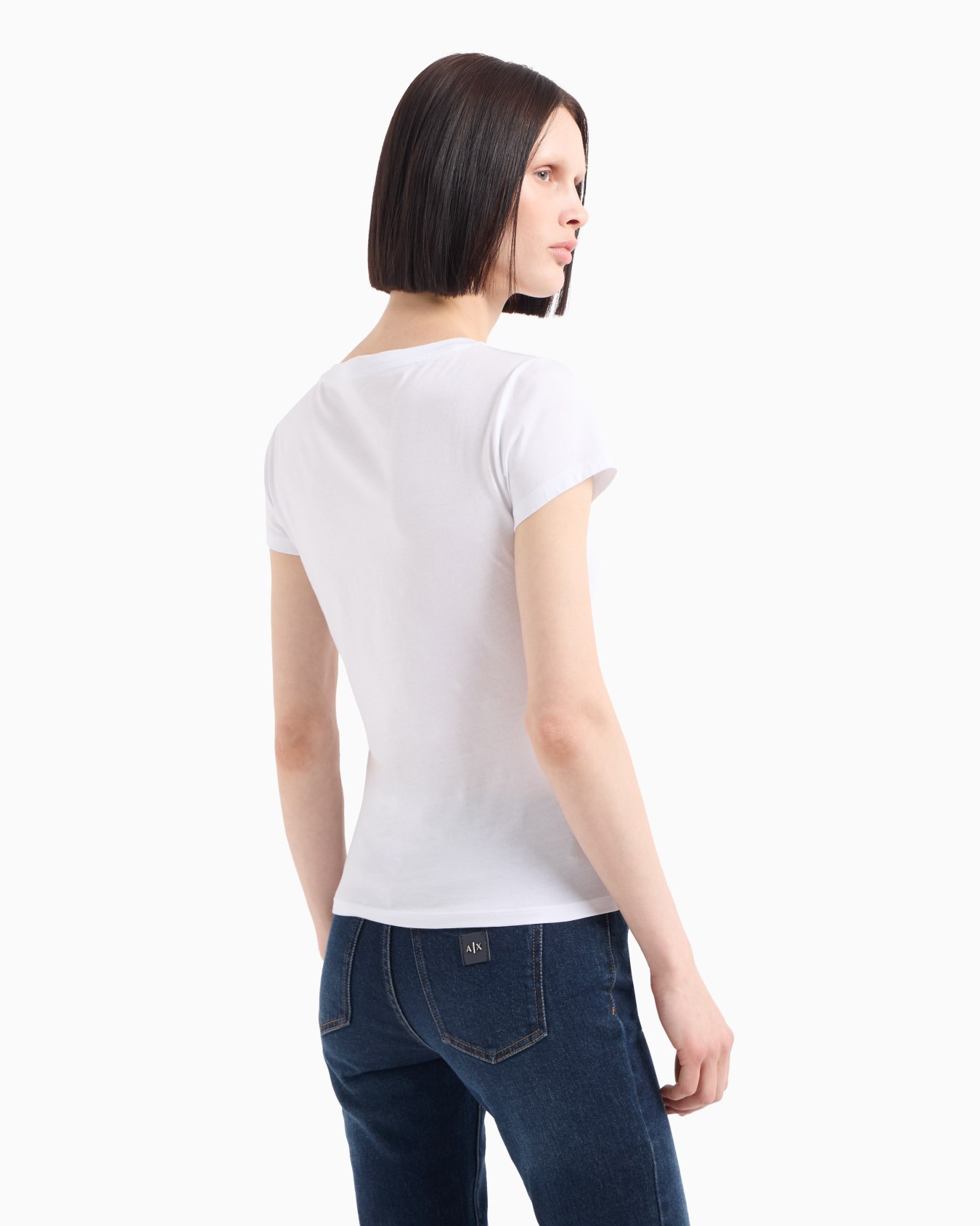 Schmal geschnittenes T-Shirt aus Pima-Baumwolle mit Strass-Logo Folie 2