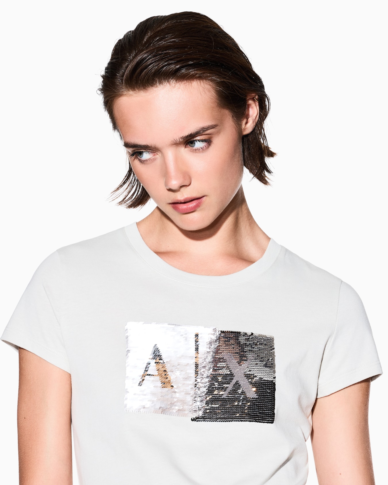 T-shirt slim fit con logo con strass Slide 4