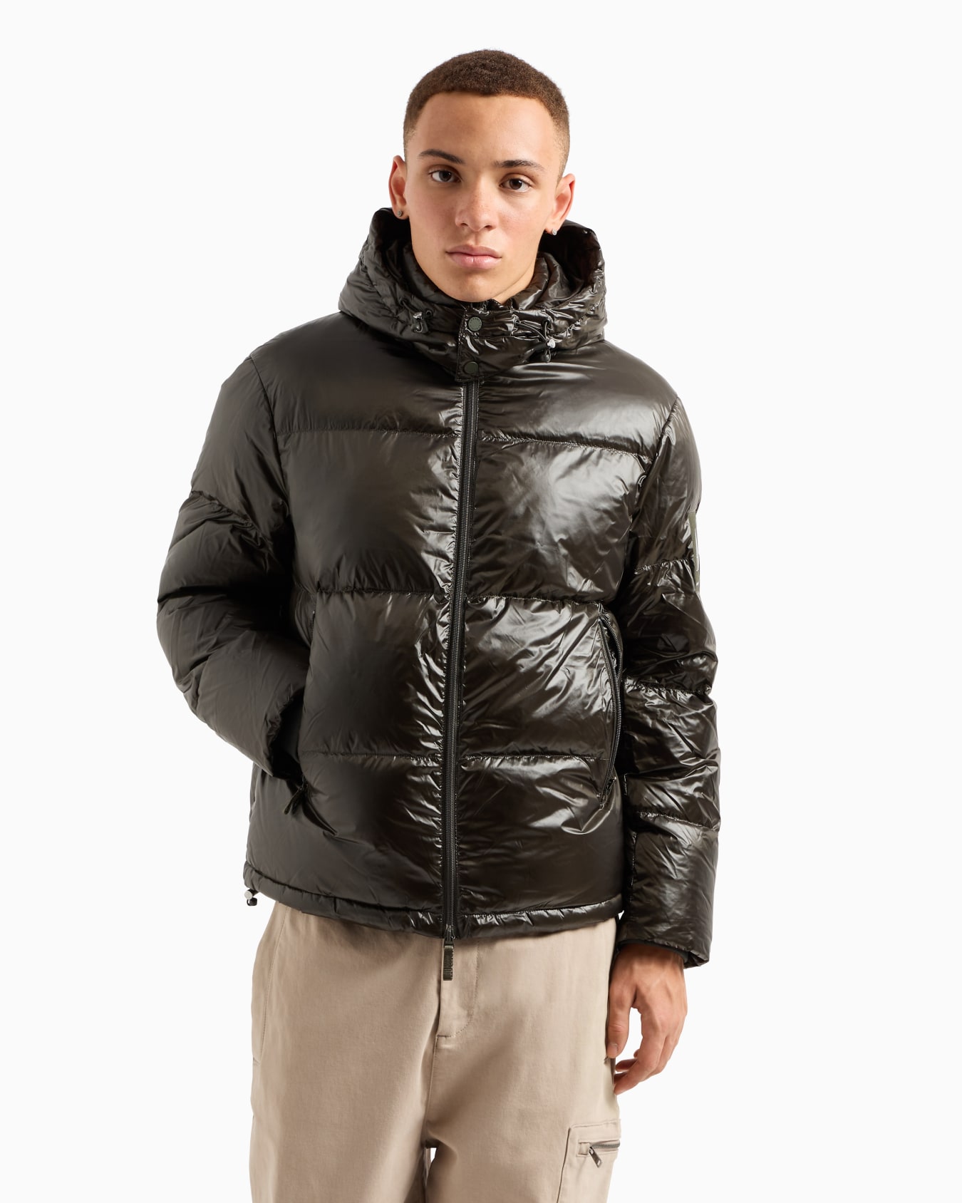Full zip down jacket with hood Slide 1