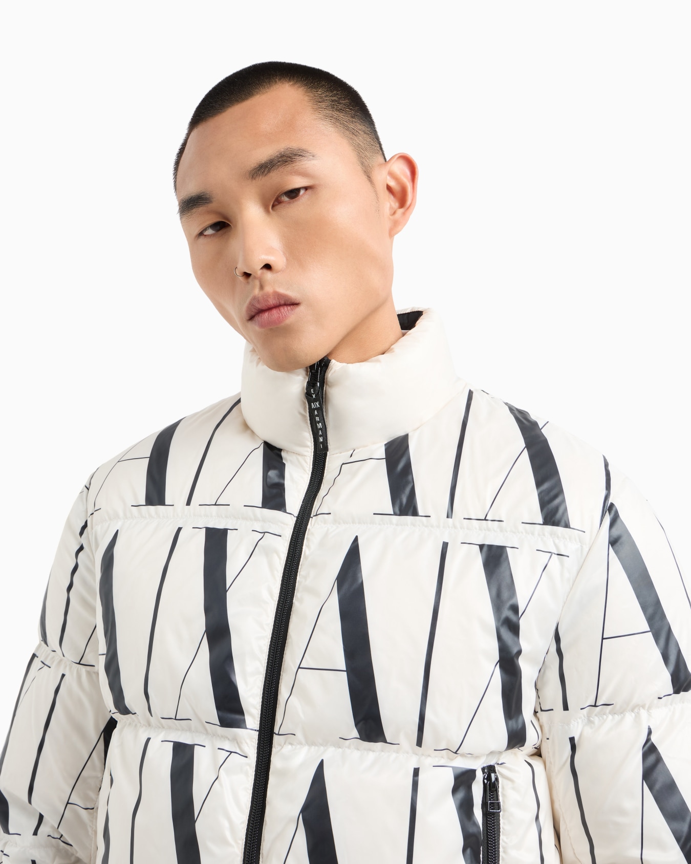 Full zip down jacket with logo print Slide 4