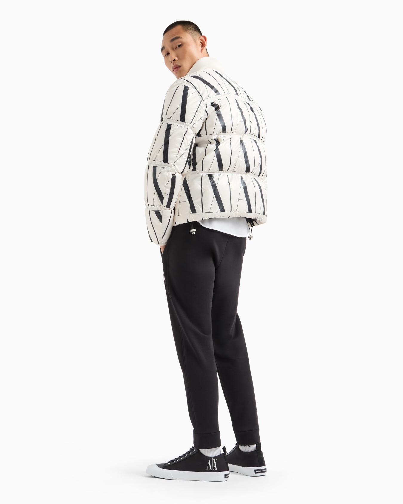 Full zip down jacket with logo print Slide 3