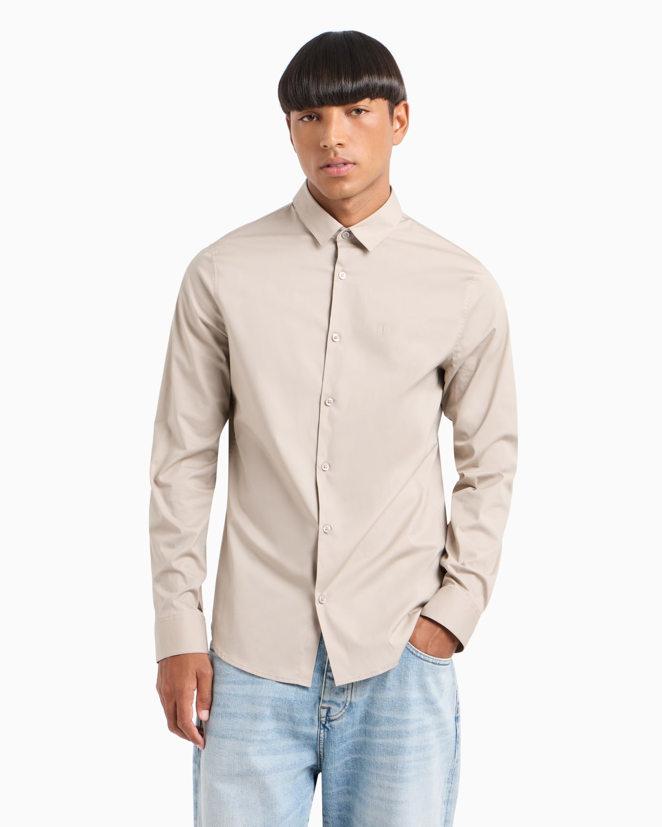 Slim fit shirt in stretch cotton poplin Slide 1