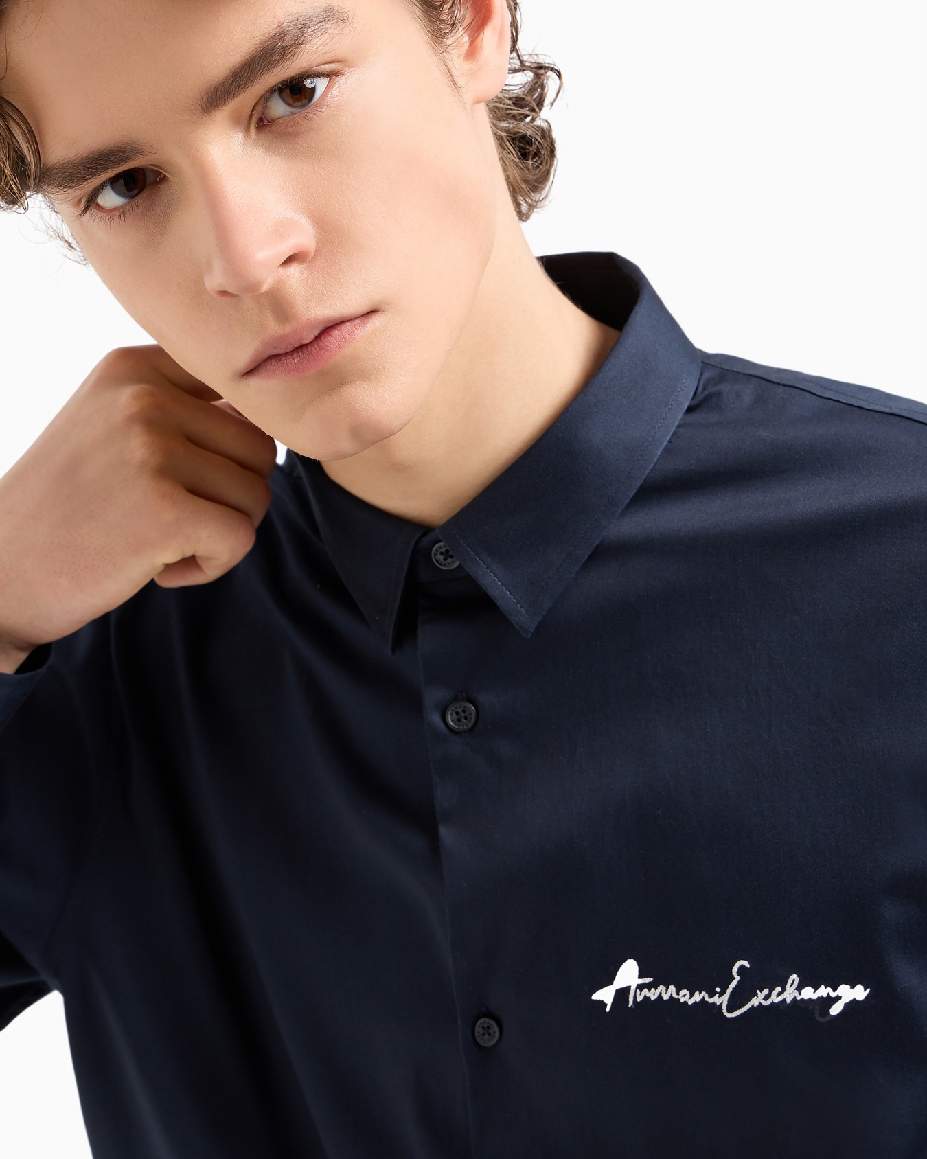 Regular fit shirt in stretch satin cotton Slide 4