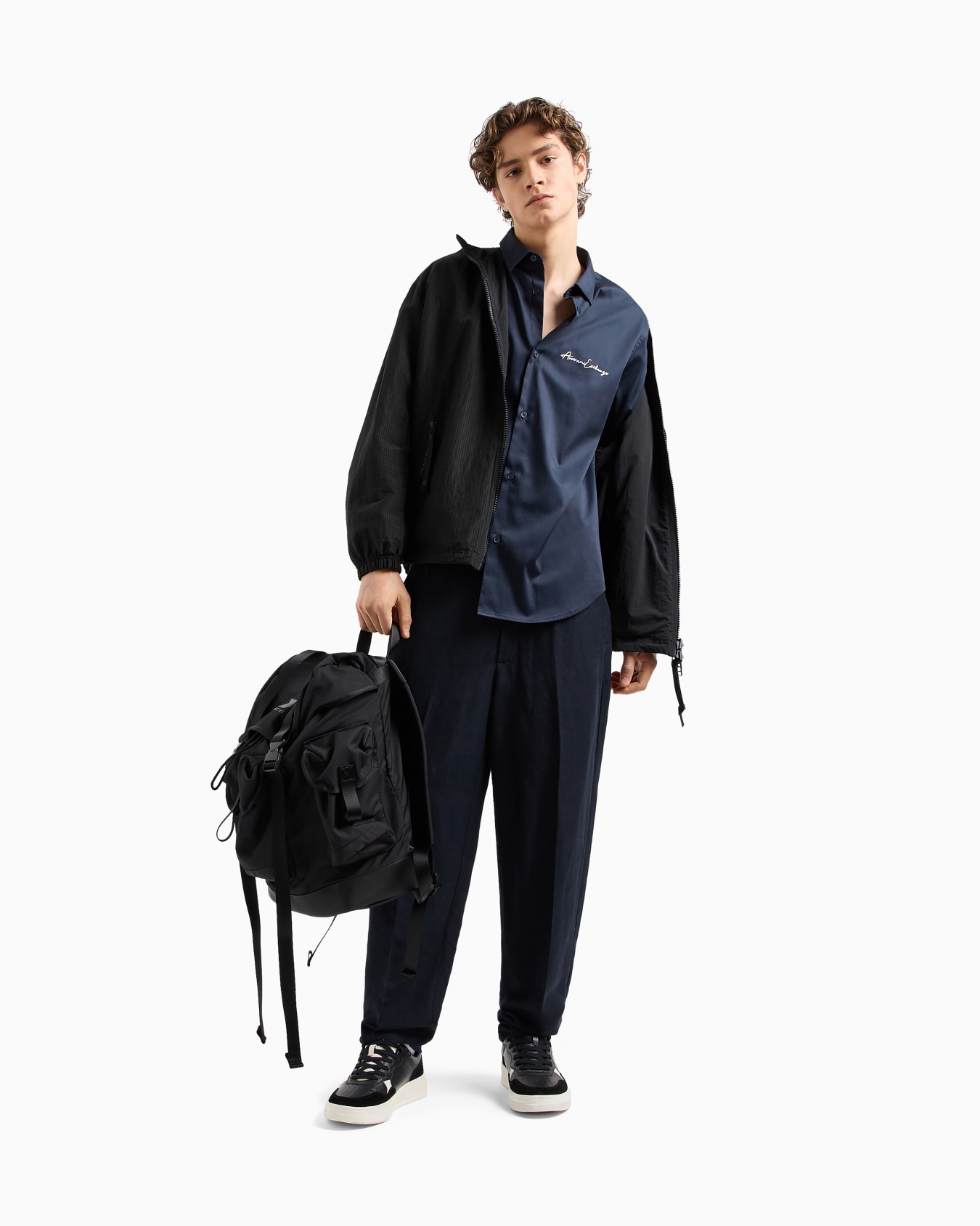 Regular fit shirt in stretch satin cotton Slide 1