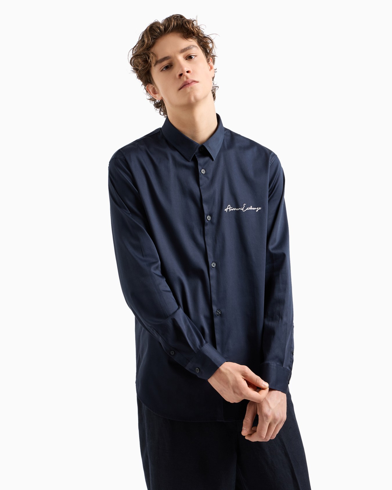 Regular fit shirt in stretch satin cotton Slide 1