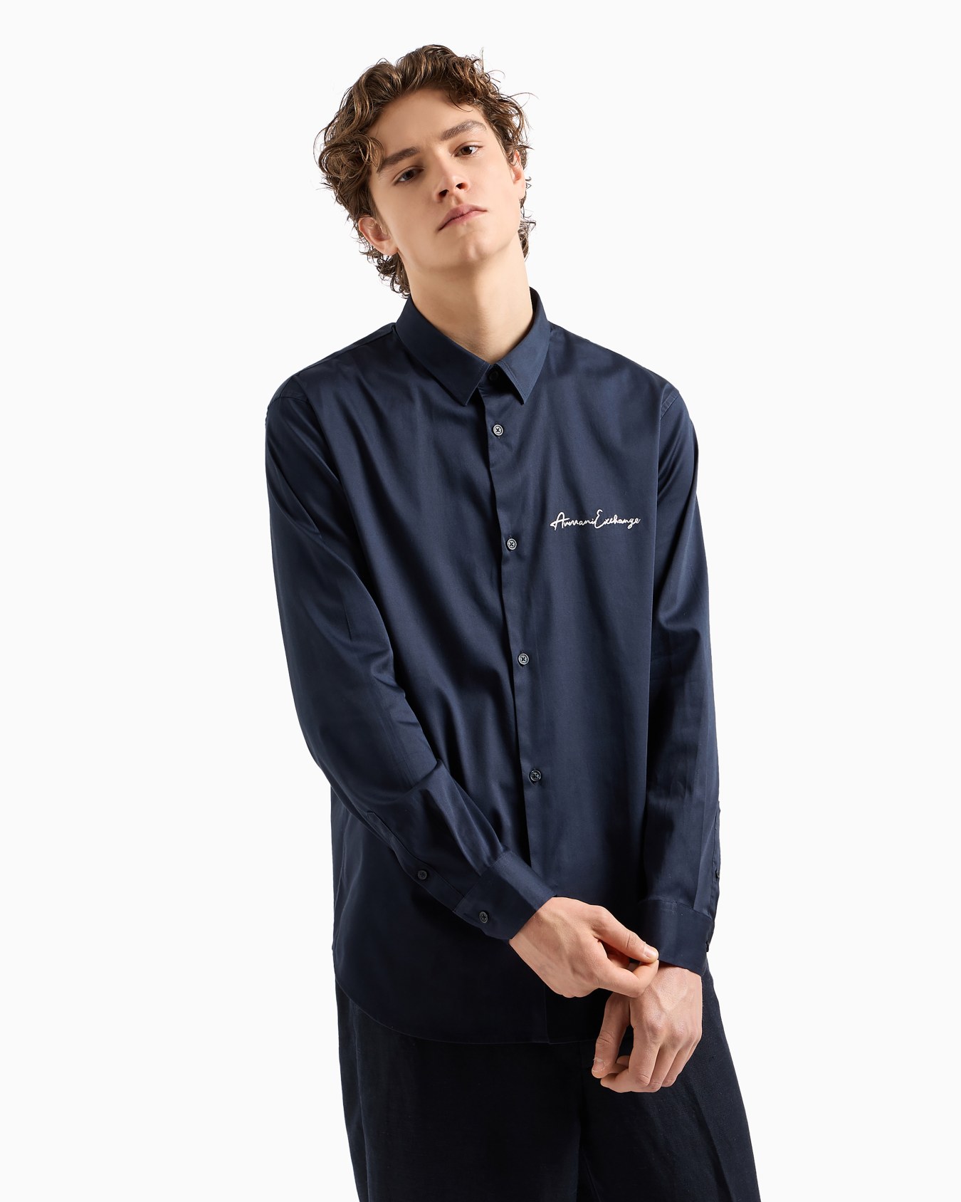 Regular fit shirt in stretch satin cotton Slide 3