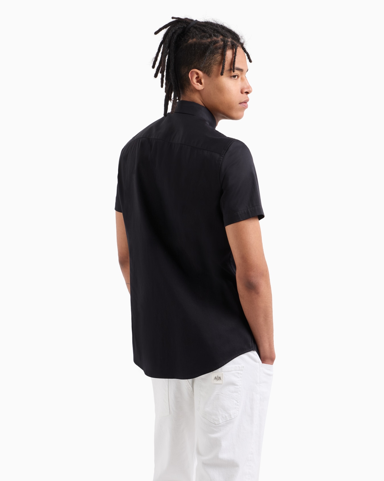 Slim fit short sleeve shirt in stretch satin Slide 2