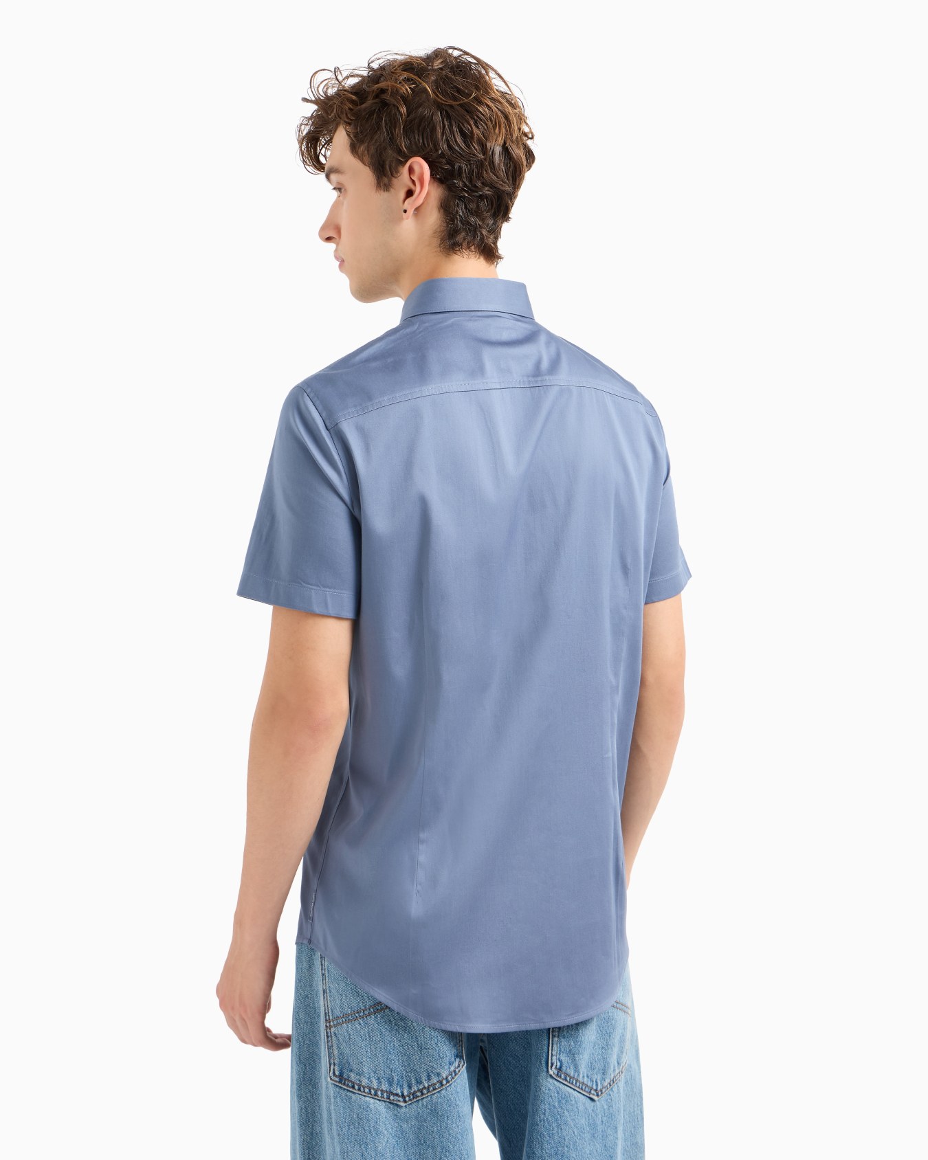 Slim fit short sleeve shirt in stretch satin Slide 2