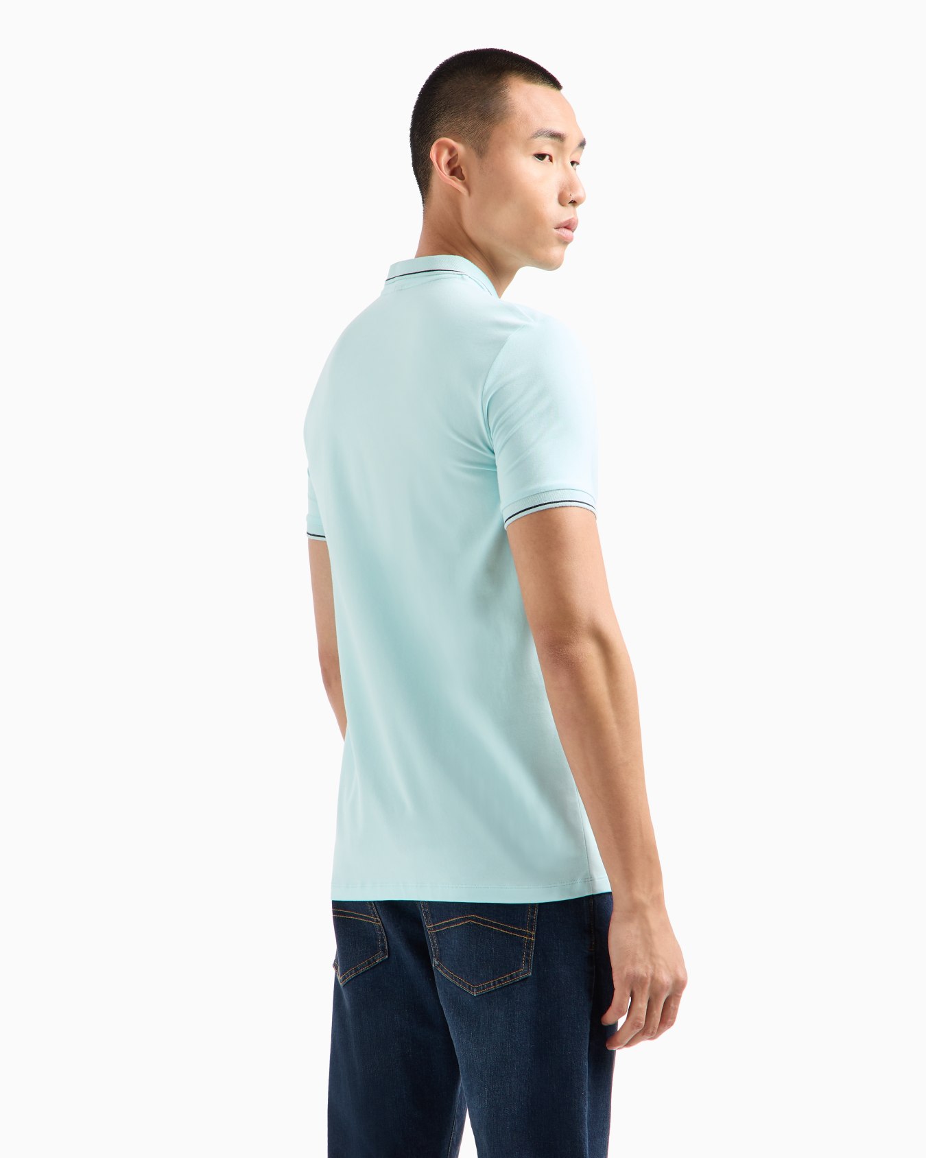 Polo with contrasting logo in cotton spandex Slide 2