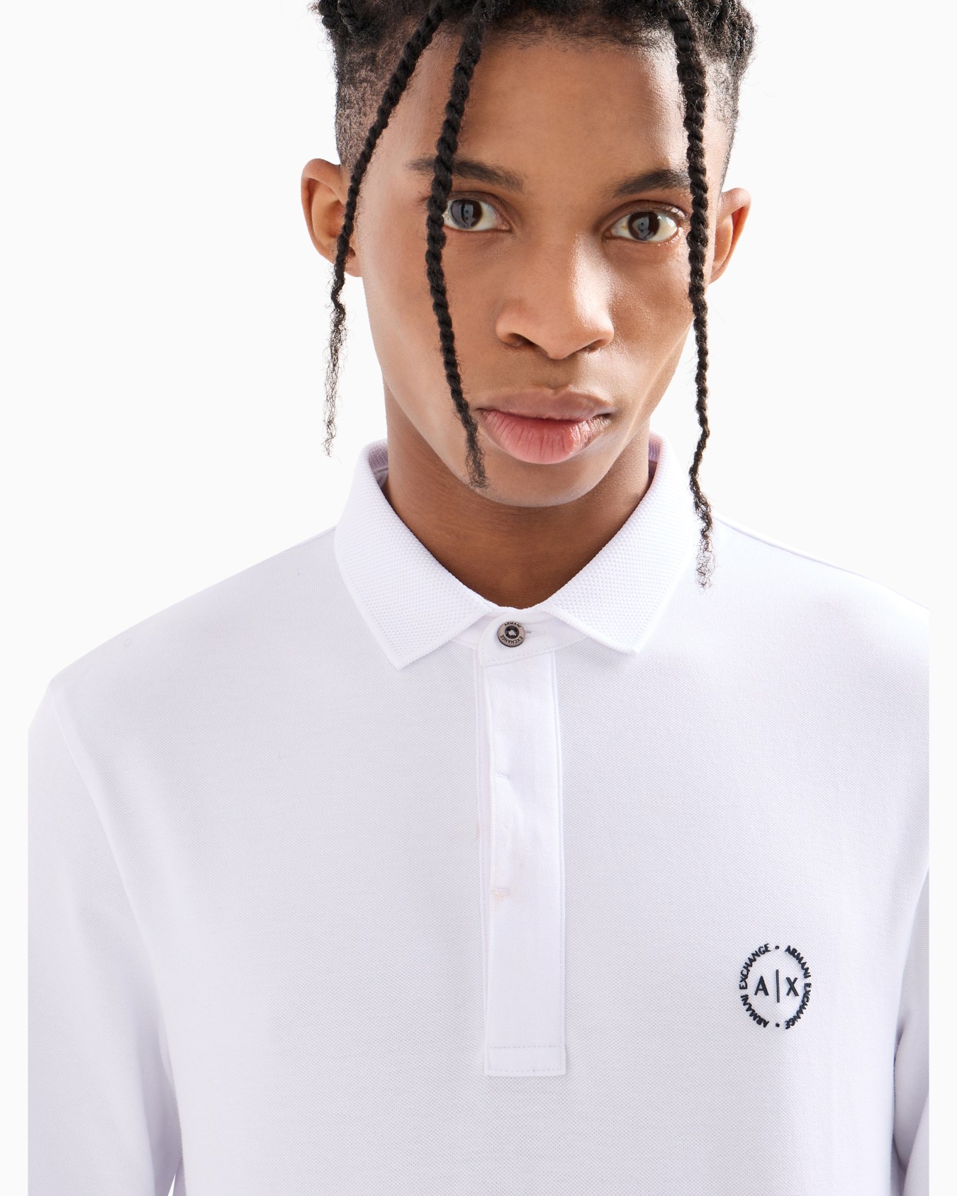 Slim fit polo shirt in stretch cotton with long sleeves Slide 4
