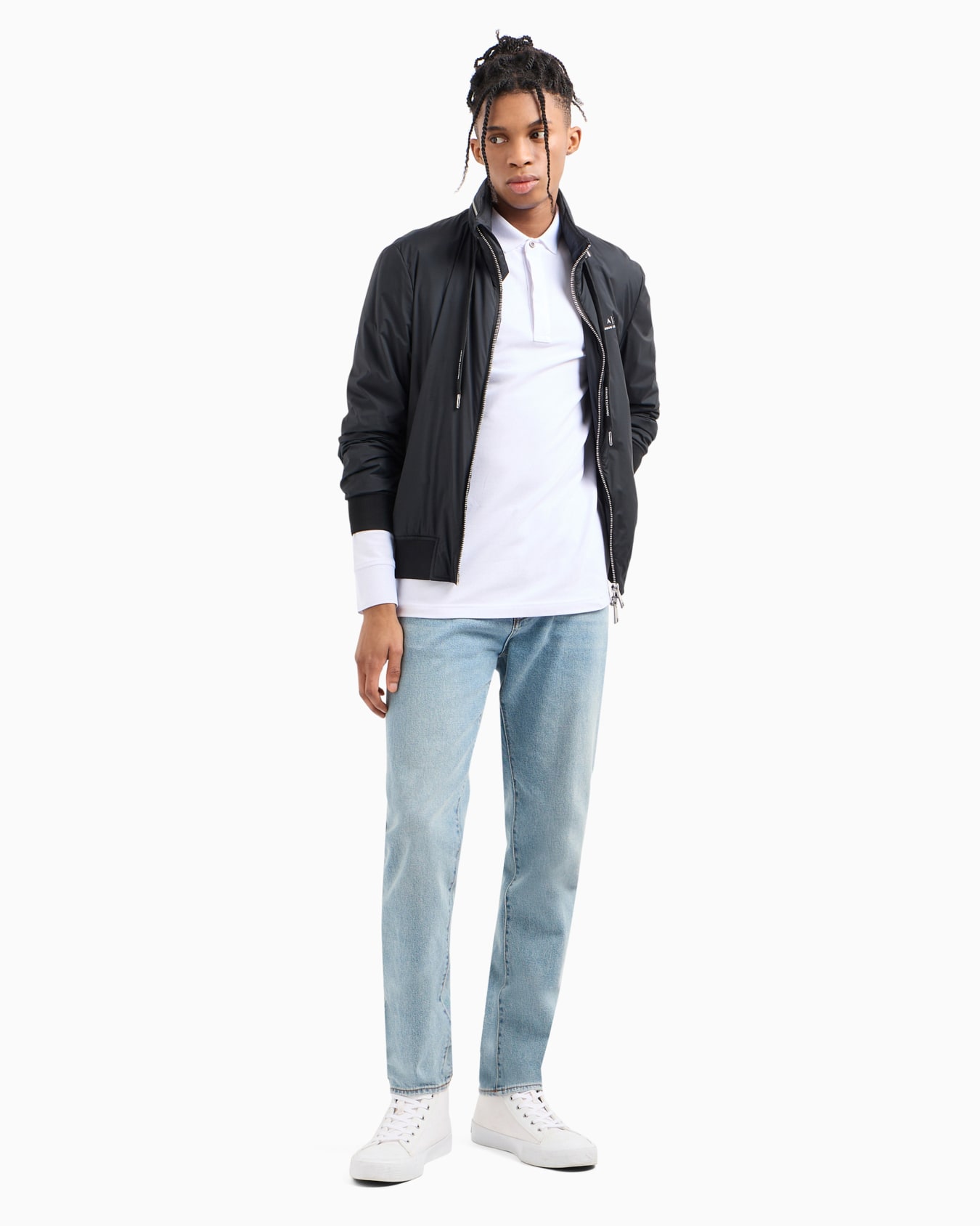 Slim fit polo shirt in stretch cotton with long sleeves Slide 3