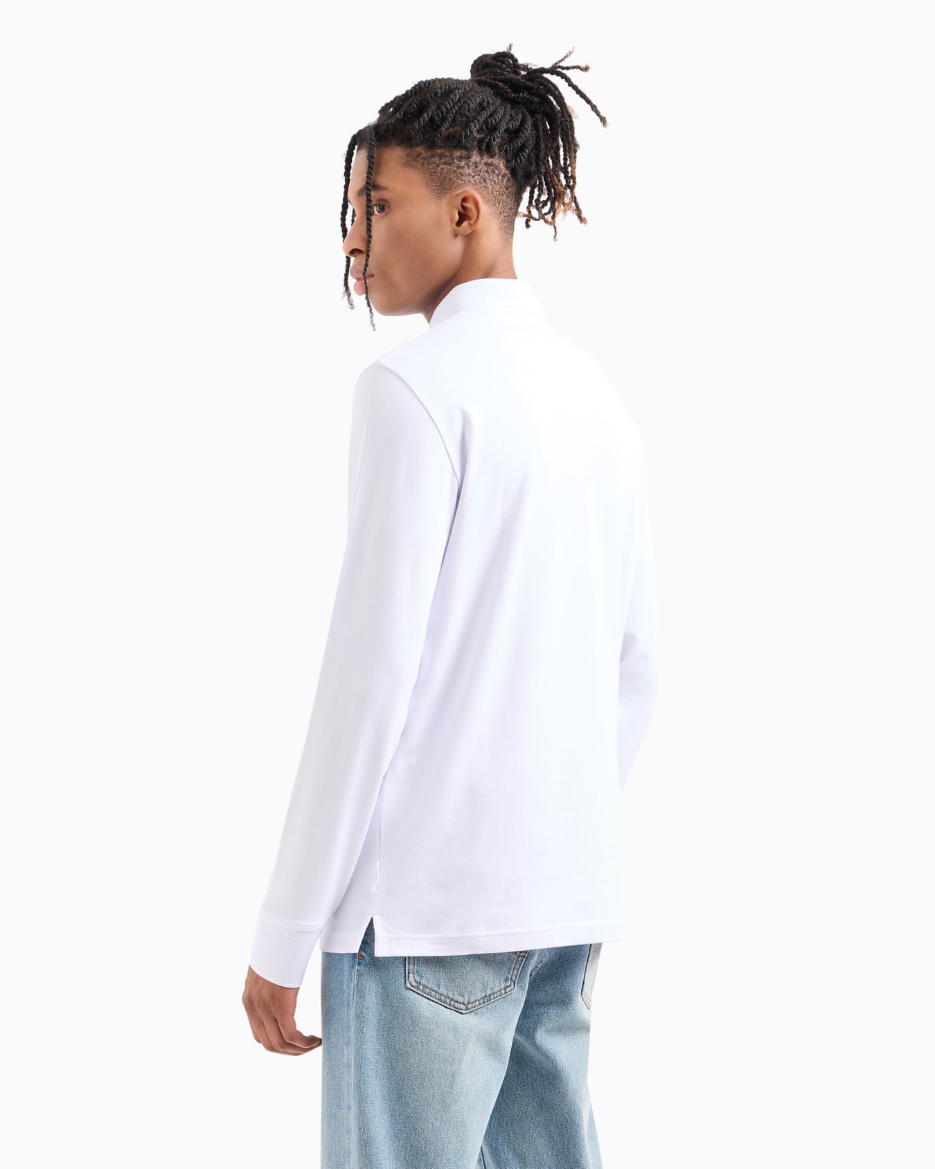 Slim fit polo shirt in stretch cotton with long sleeves Slide 2