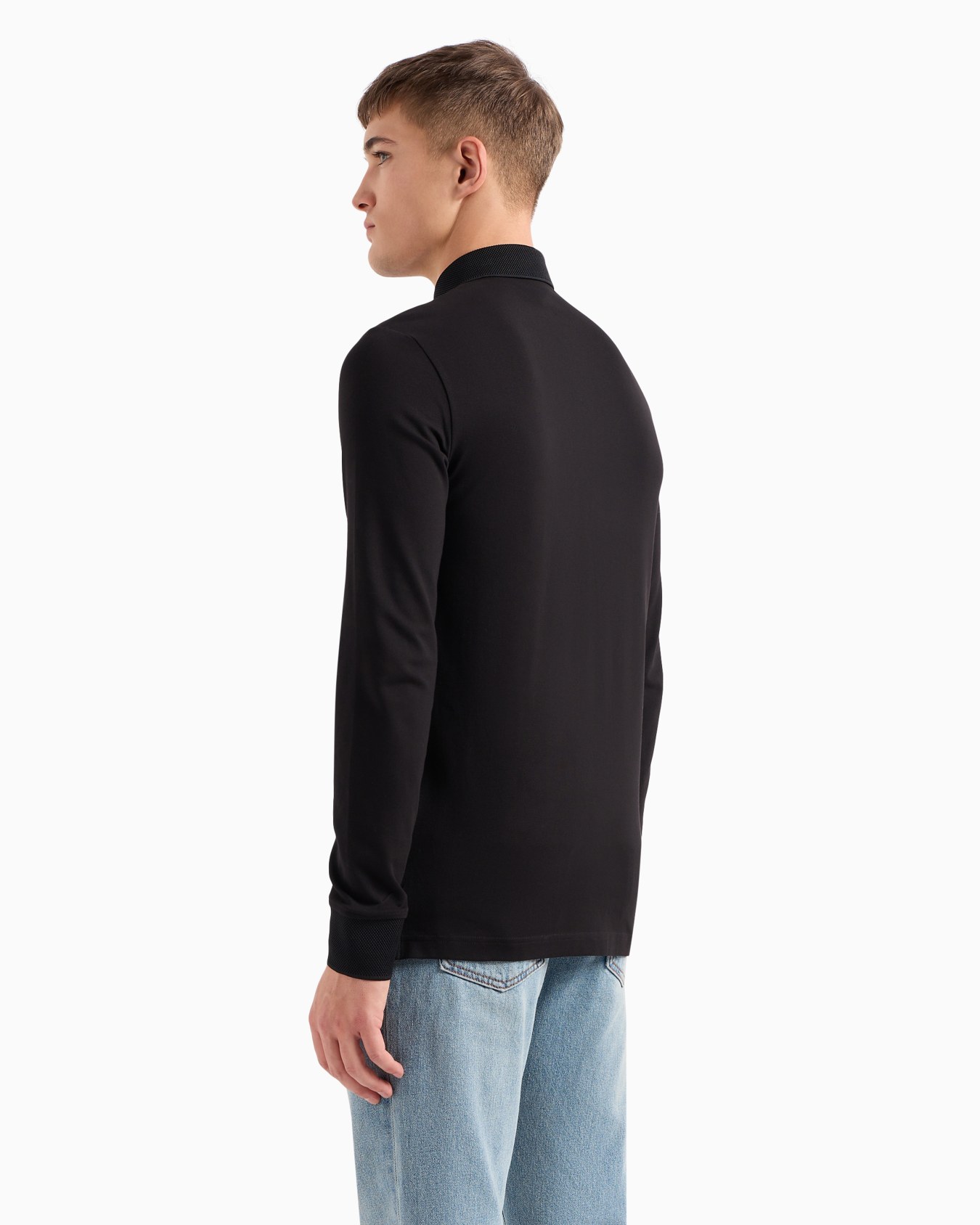 Slim fit polo shirt in stretch cotton with long sleeves Slide 2