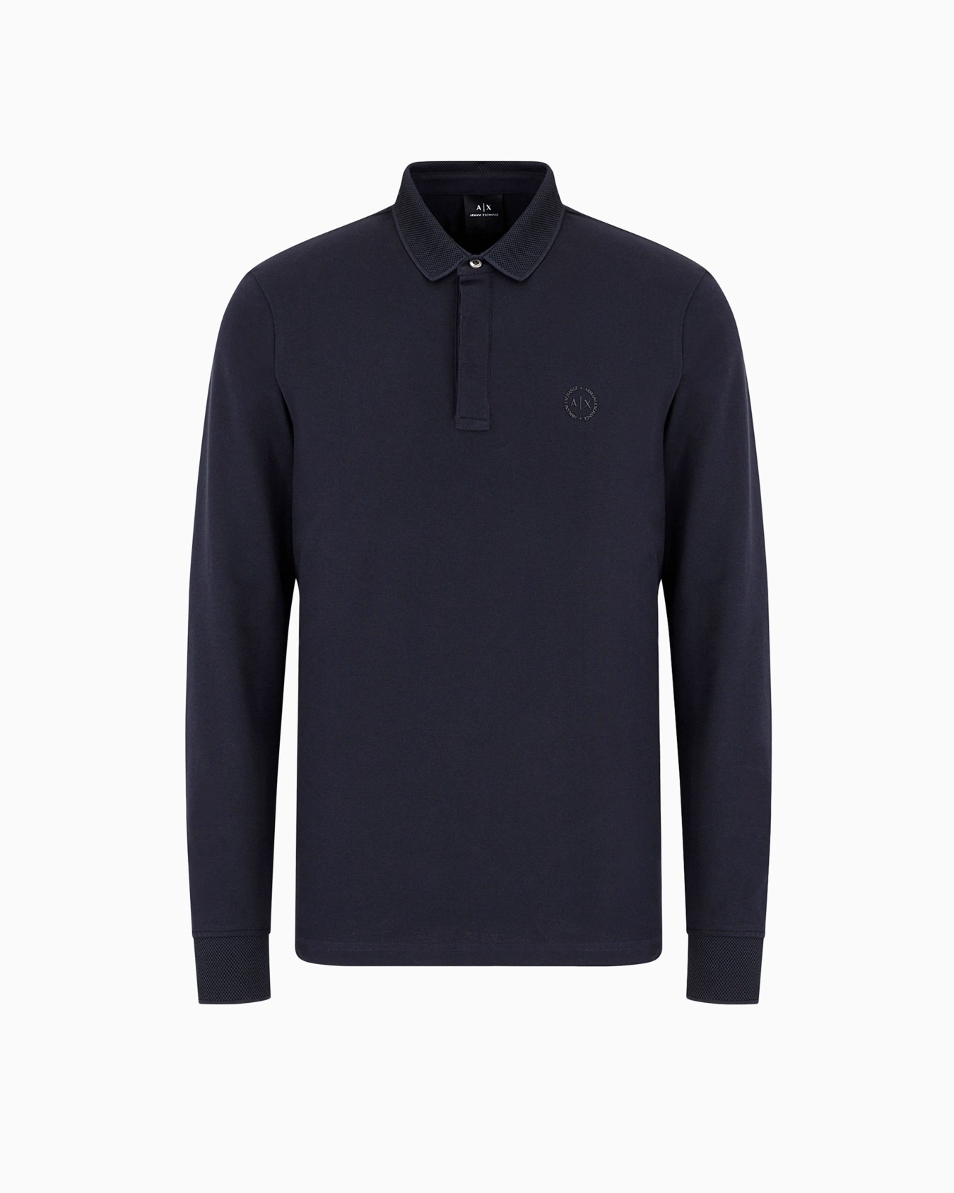Slim fit polo shirt in stretch cotton with long sleeves Slide 0