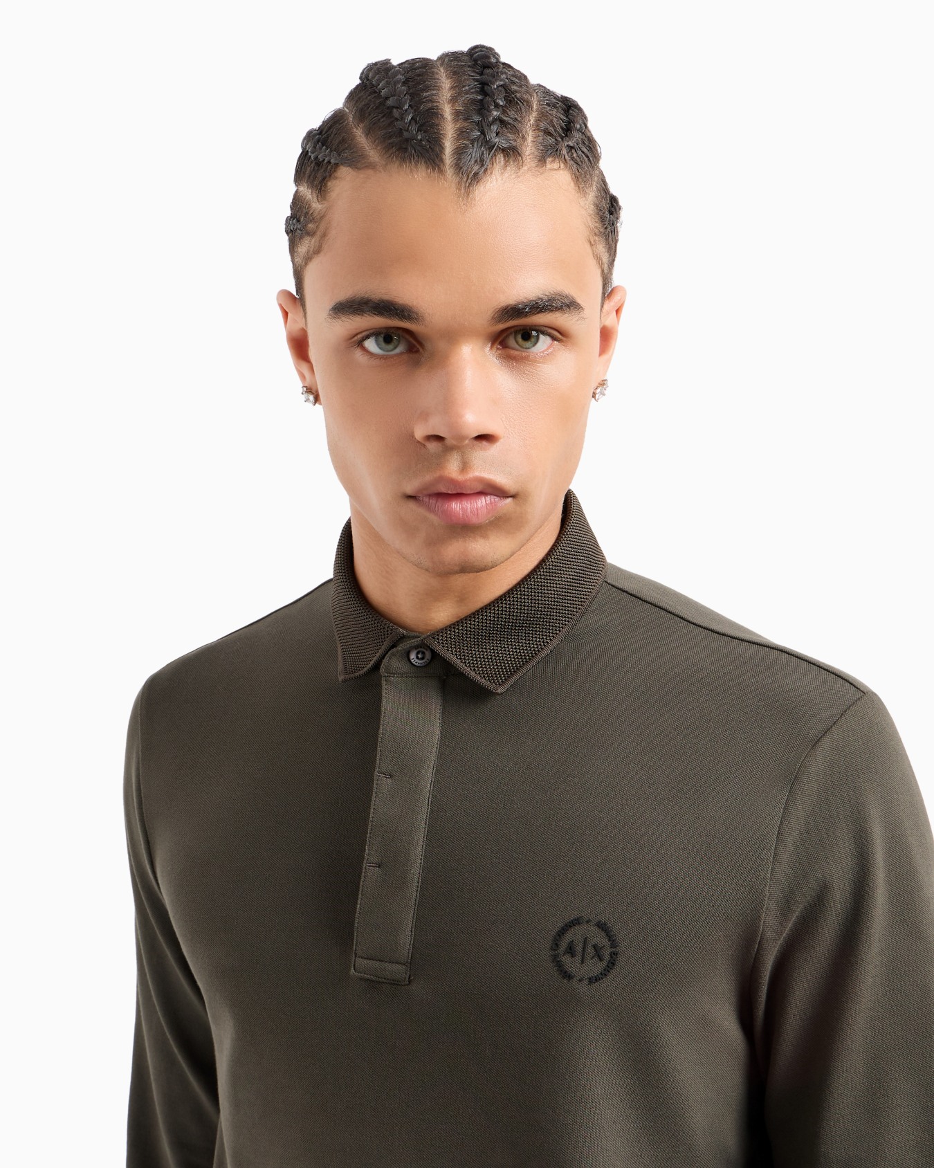 Slim fit polo shirt in stretch cotton with long sleeves Slide 4