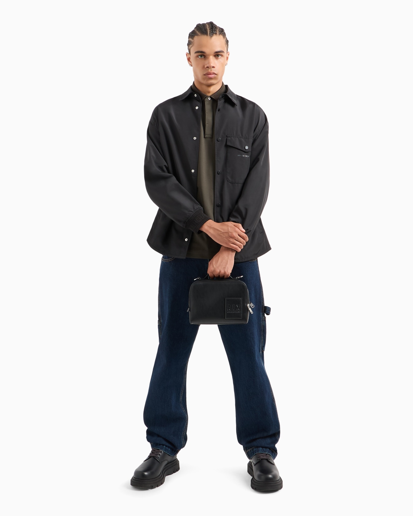 Slim fit polo shirt in stretch cotton with long sleeves Slide 3