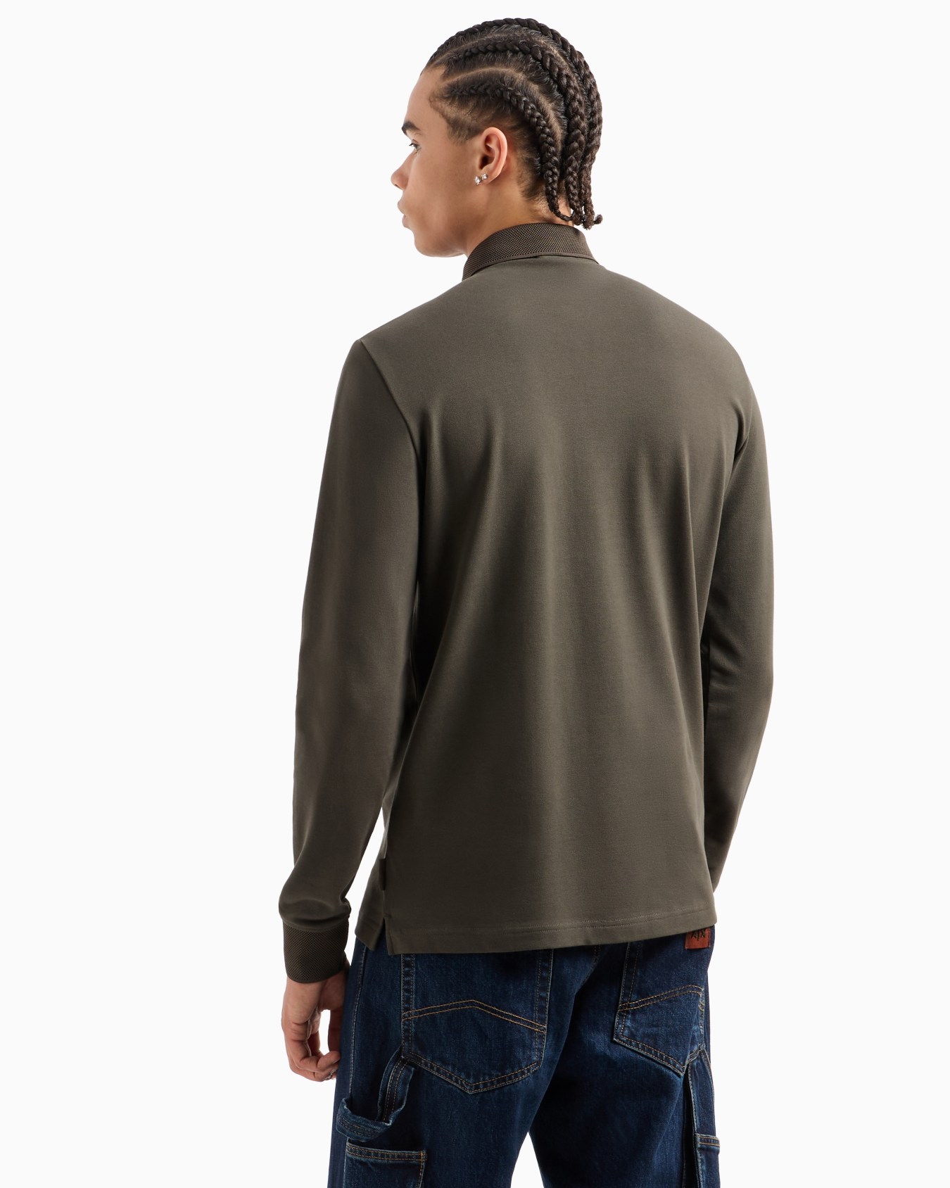 Slim fit polo shirt in stretch cotton with long sleeves Slide 2