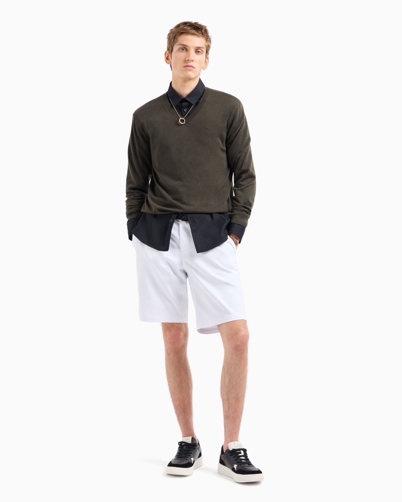 ASV Checked Jacquard V-neck Sweater Slide 3