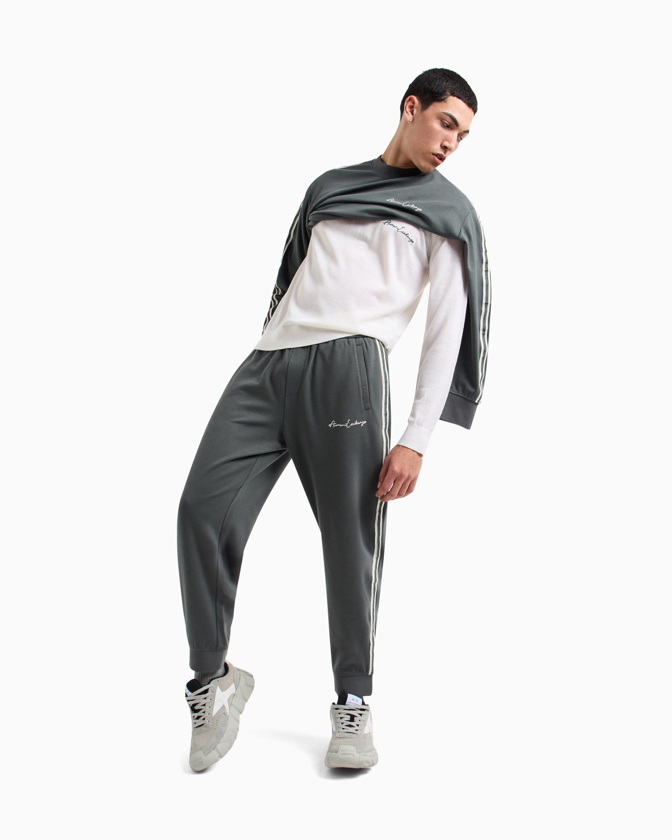 Wool blend crew neck sweater with chest logo Slide 1