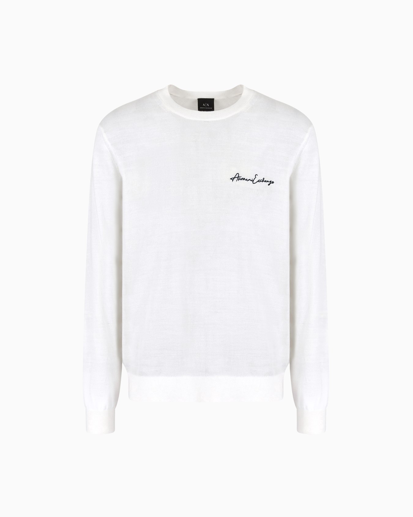 Wool blend crew neck sweater with chest logo Slide 0