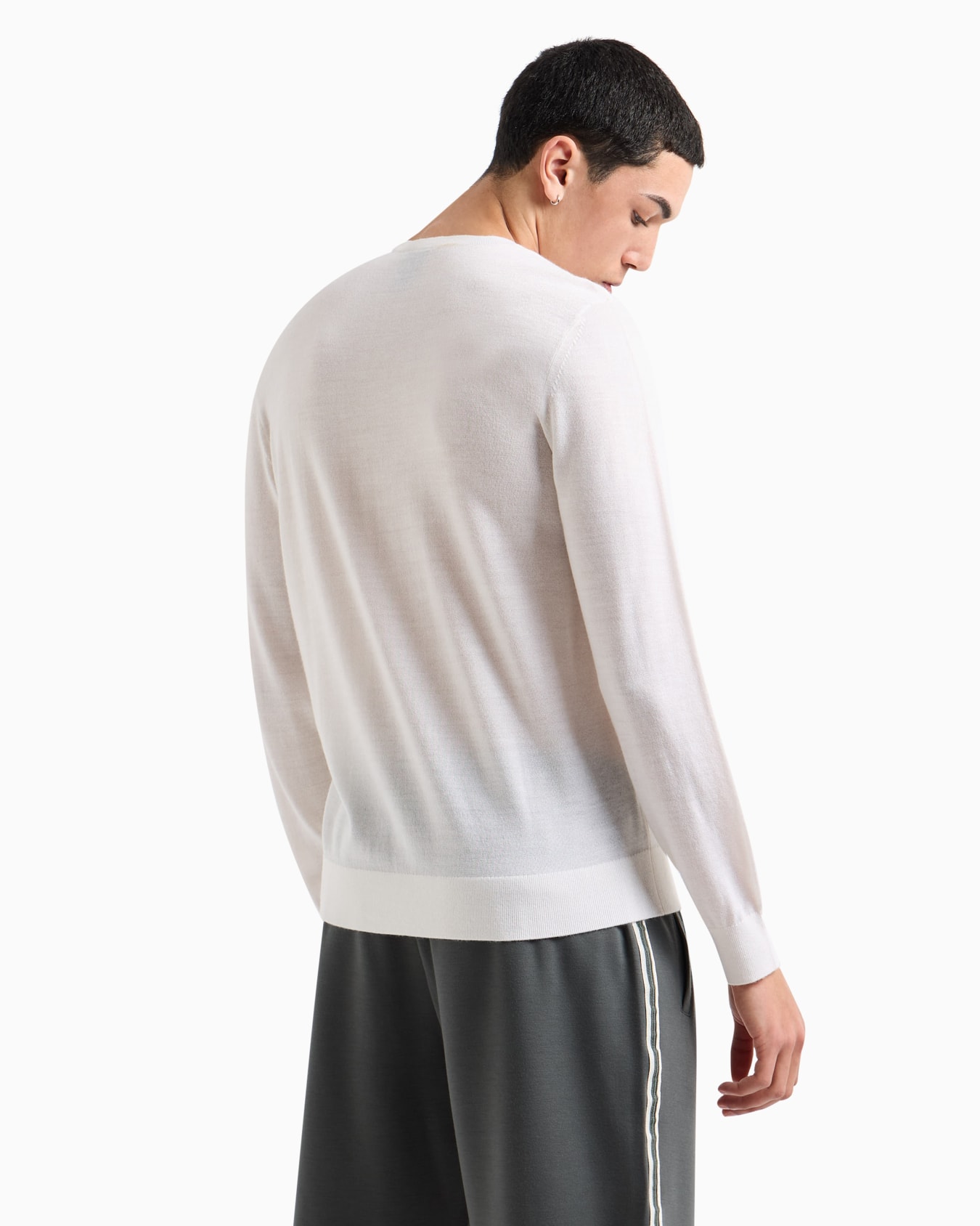 Wool blend crew neck sweater with chest logo Slide 2