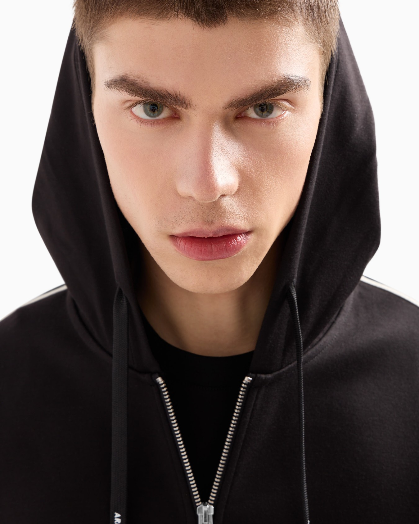 Full zip sweatshirt in bonded cotton with bands on the sleeves Slide 4
