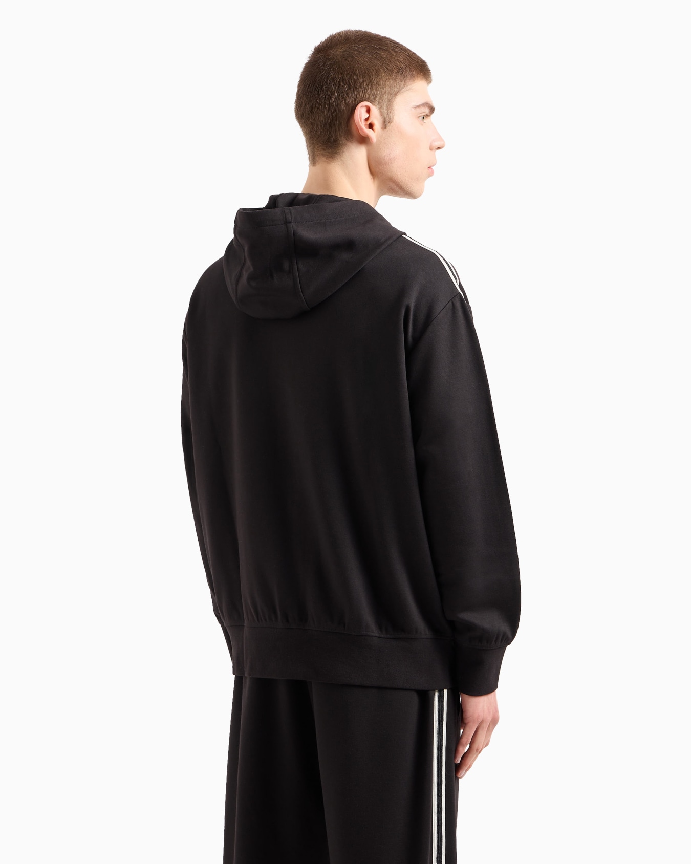 Full zip sweatshirt in bonded cotton with bands on the sleeves Slide 2