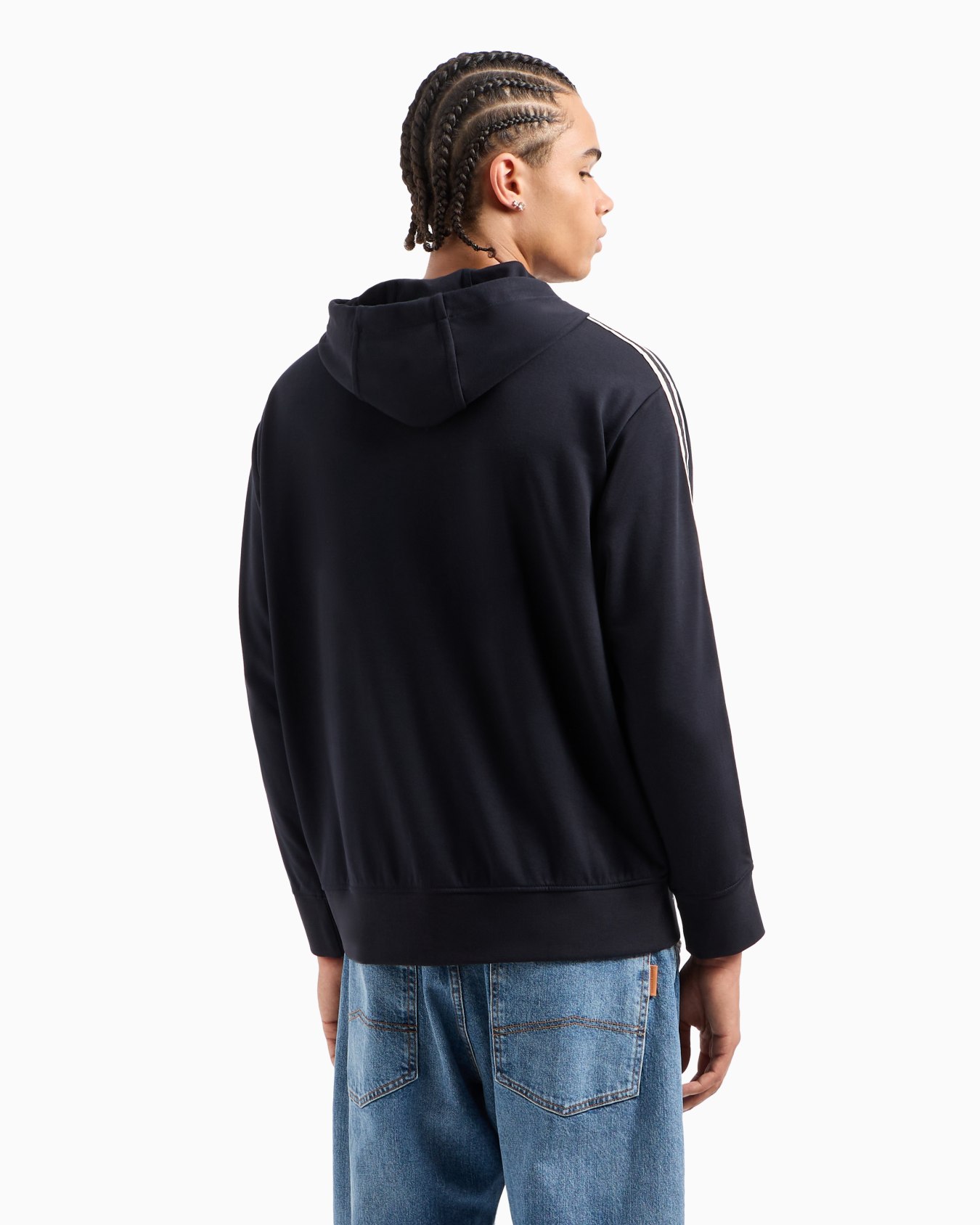 Full zip sweatshirt in bonded cotton with bands on the sleeves Slide 2