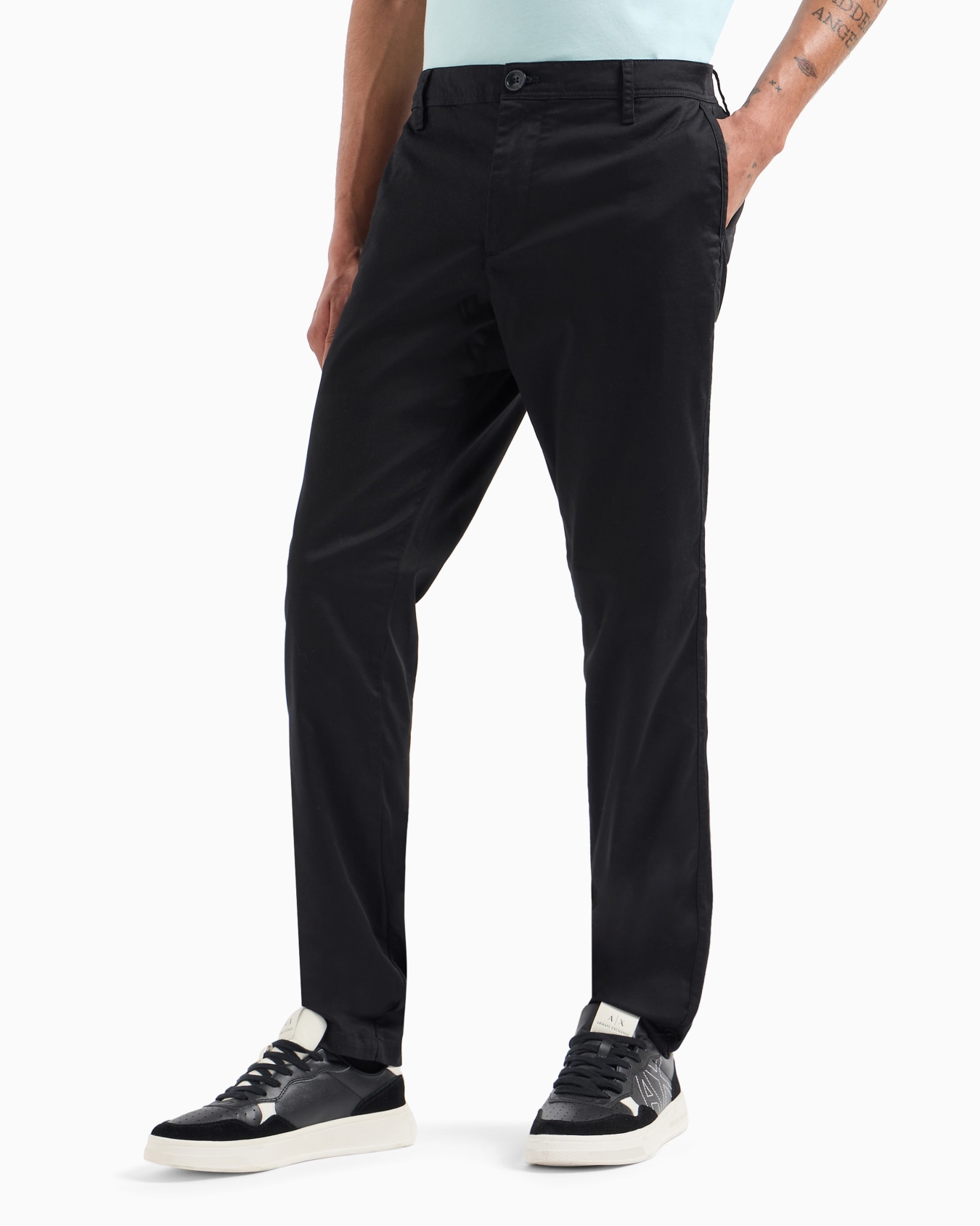 Pantalón chino de algodón satinado elástico Diapositiva 3
