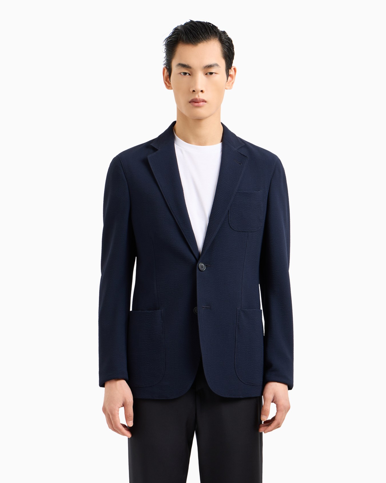 Chaqueta de abotonadura sencilla de sirsaca lisa de lana elástica Diapositiva 3