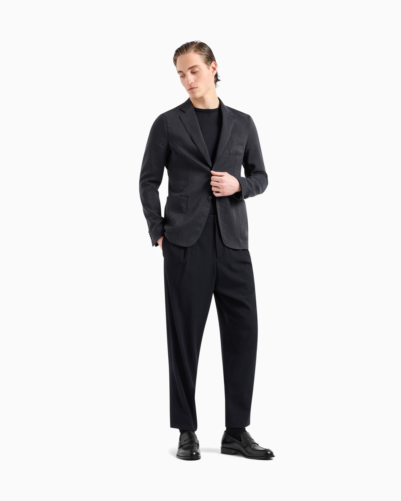 Upton Line single-breasted jacket in a silk-blend twill Slide 1